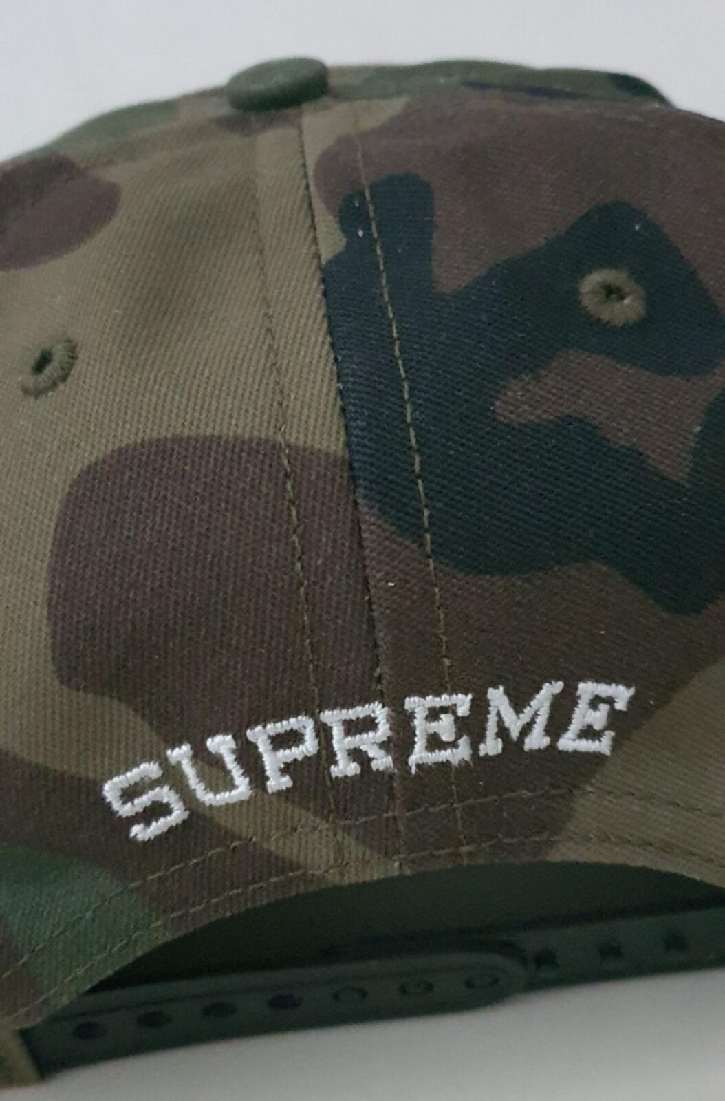 FW17 Supreme Studded Script Logo 5-panel hat Woodland Camo cap camouflage