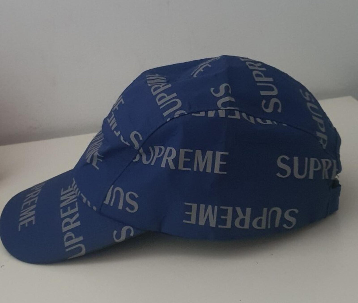 FW16 Supreme 3M Reflective Repeat Camp Cap Blau Hut Box Logo Wasserabweisend