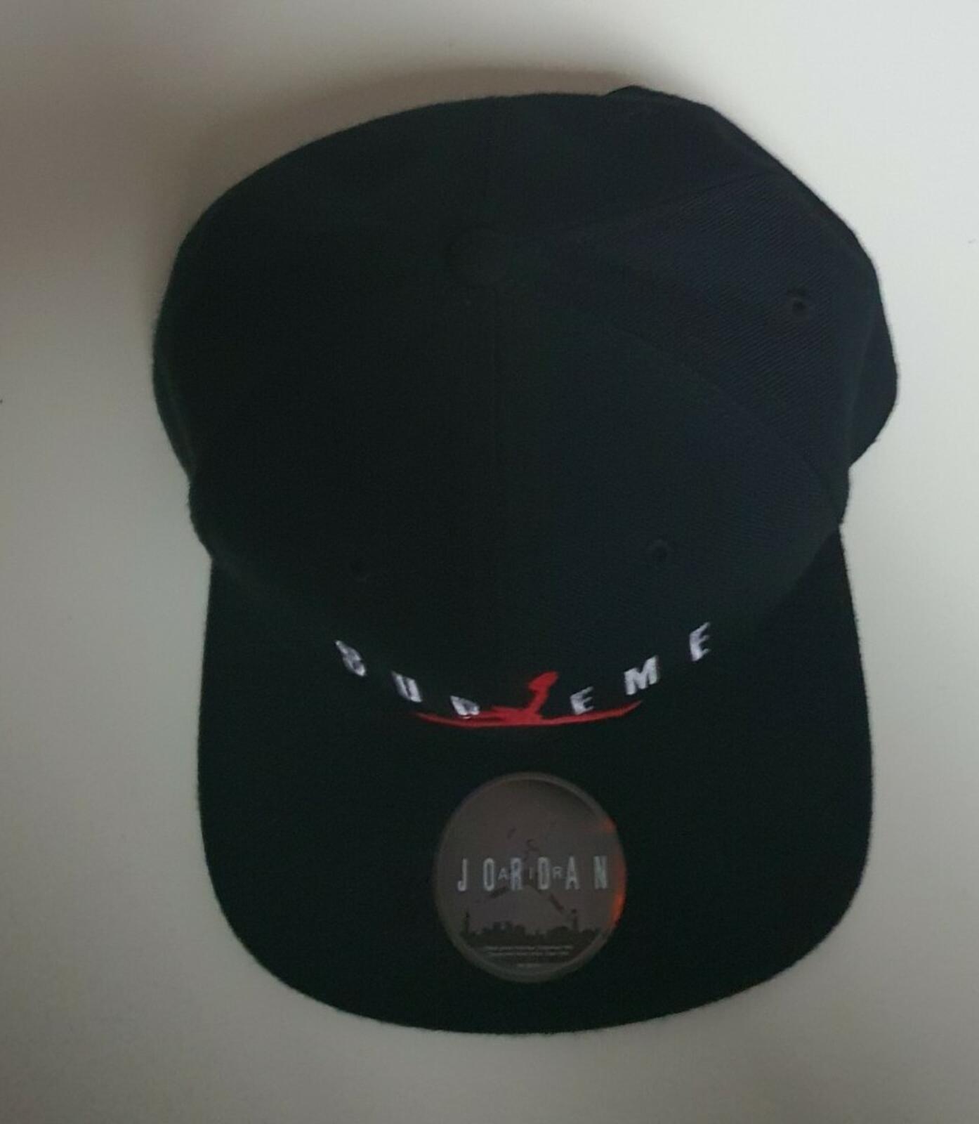FW15 Supreme x Jordan black 6-Panel cap Jumpman hat Worn 1x Rare Jumpman