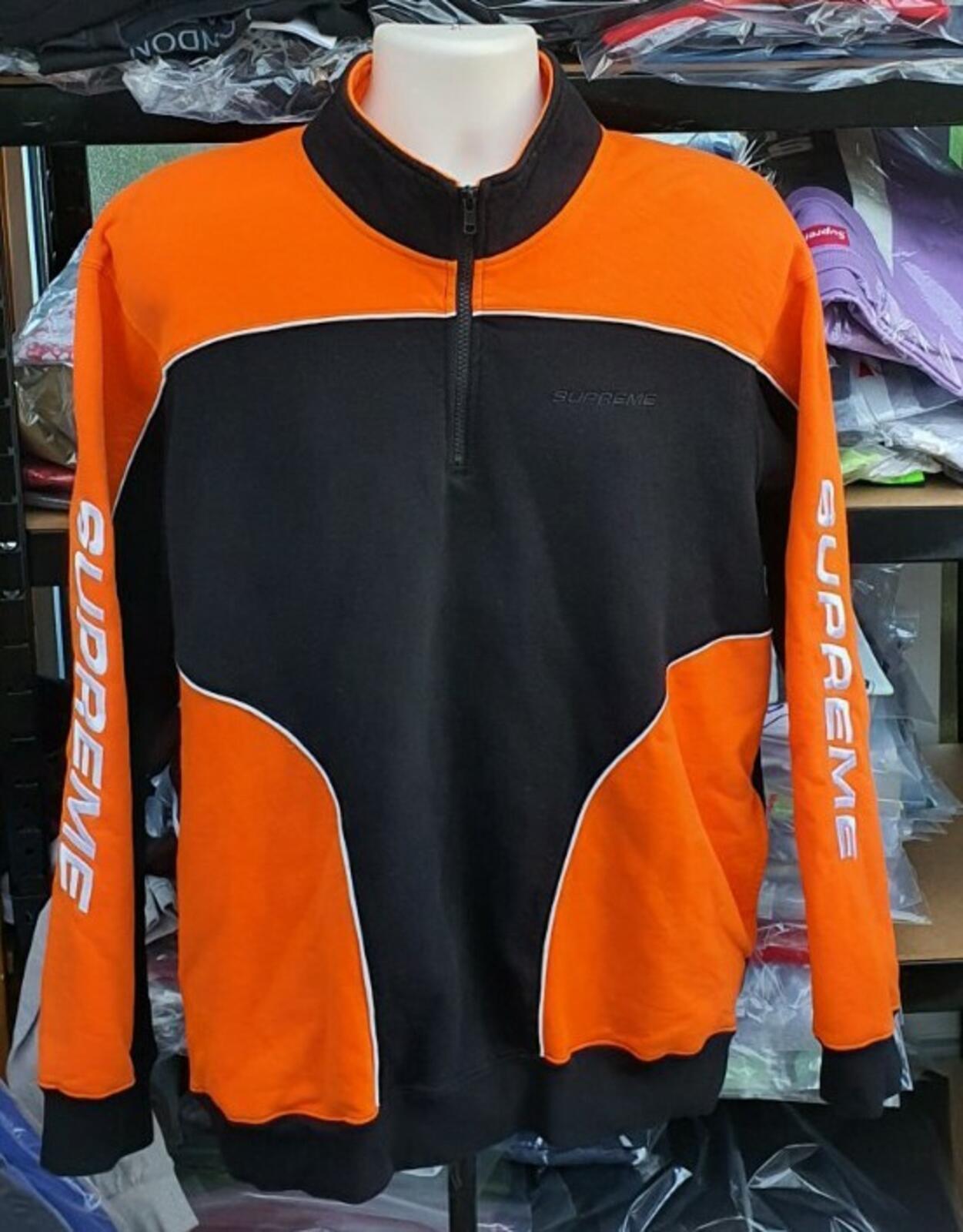 FW18 Supreme Sweatshirt Half-zip Speedway Black / Orange Crewneck size L large