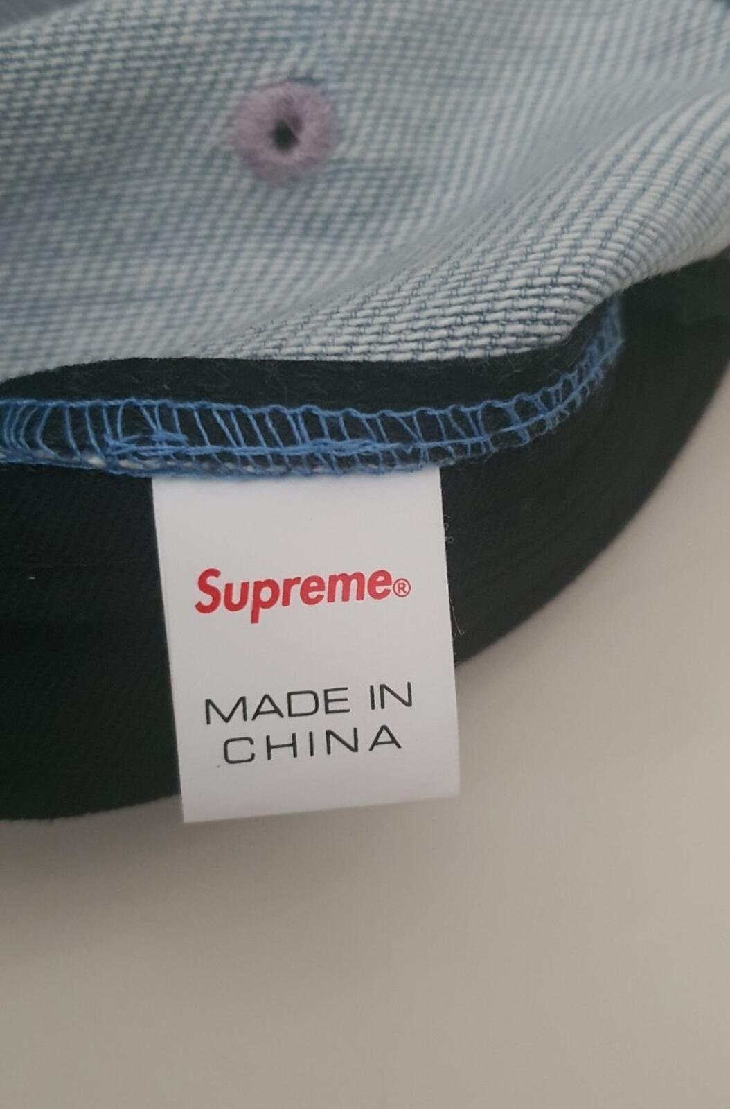 FW20 Supreme Logo Stripe Jacquard denim camp cap red box logo blue hat Worn 1x