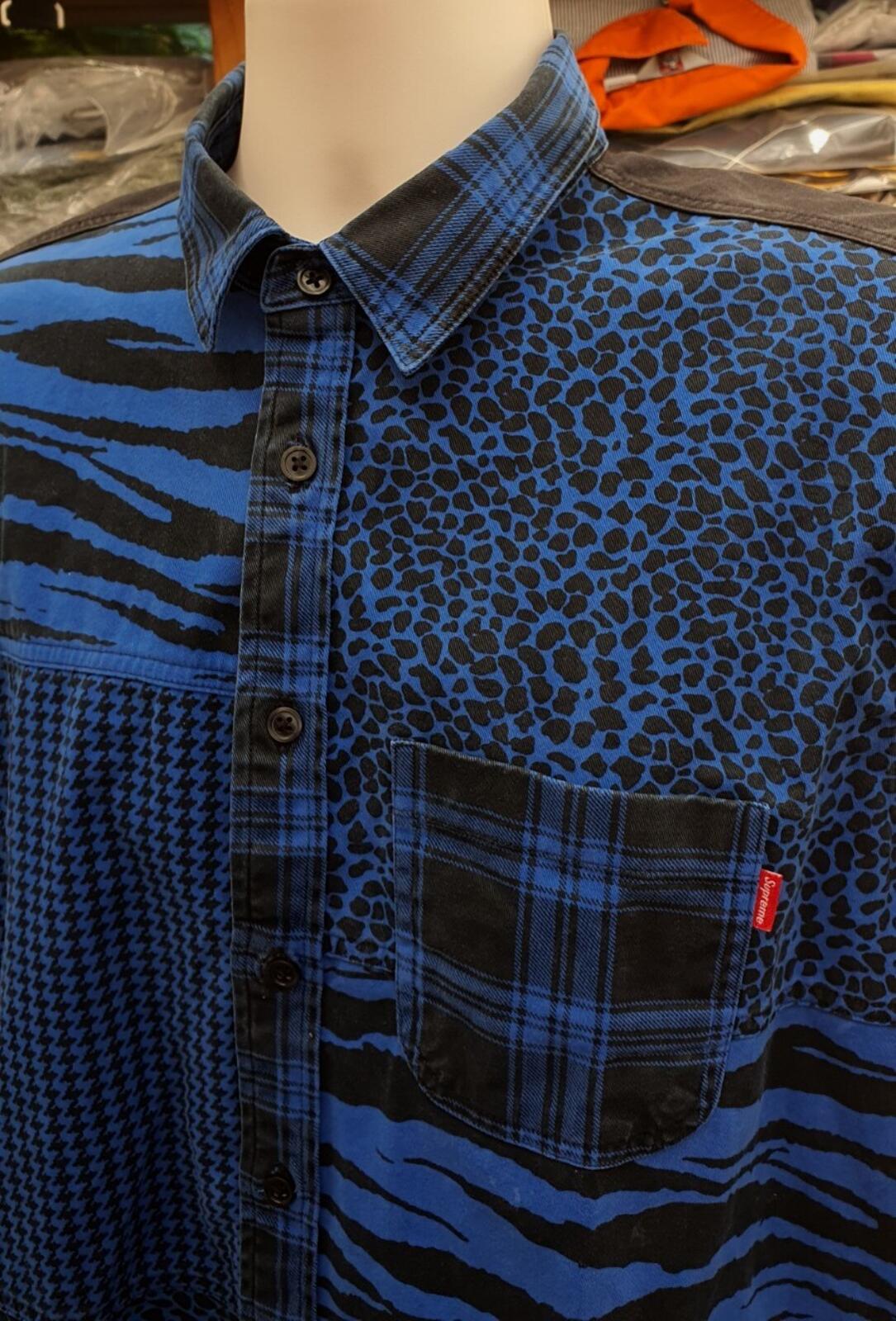 FW16 Supreme Animal Patchwork Twill Shirt Blue Size M