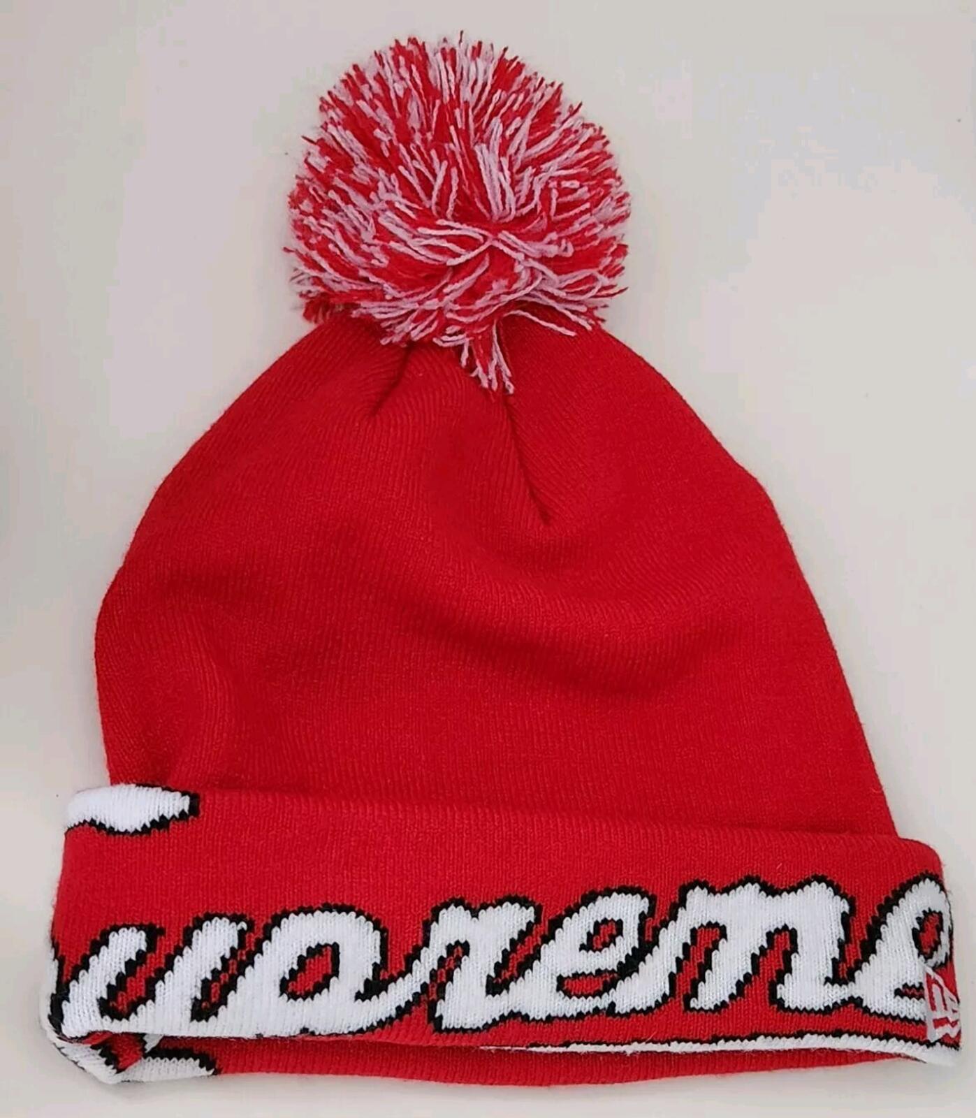 FW19 Supreme x New Era Script Cuff beanie Red Small Box Logo