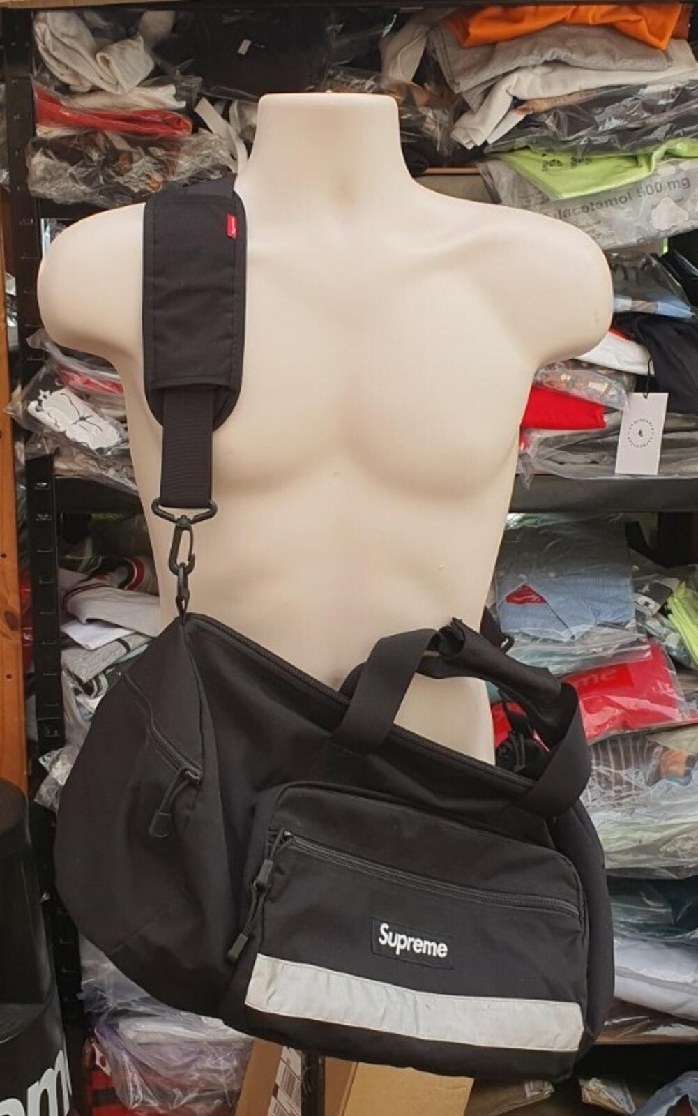 FW14 Supreme Hi Vis black duffle bag box logo Cordura messenger reflective Rare