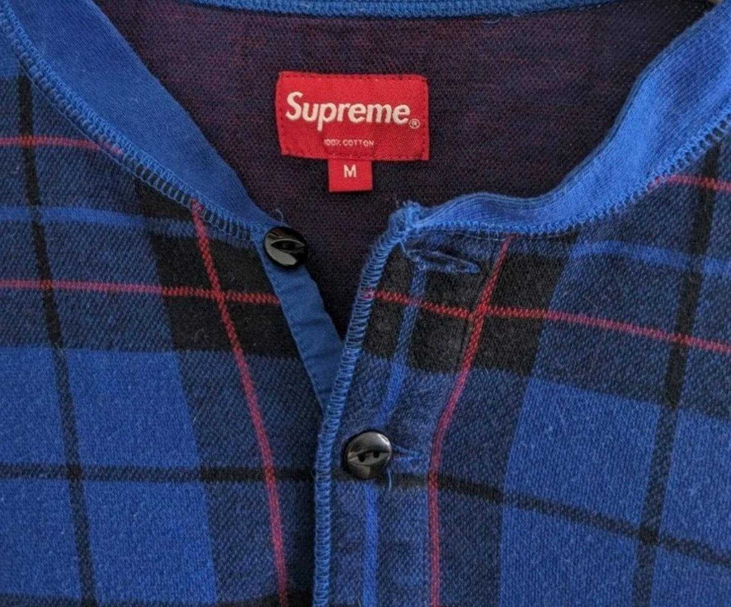 FW14 Supreme Tartan Henley manga larga talla M mediano Top de cuadros azul Royal