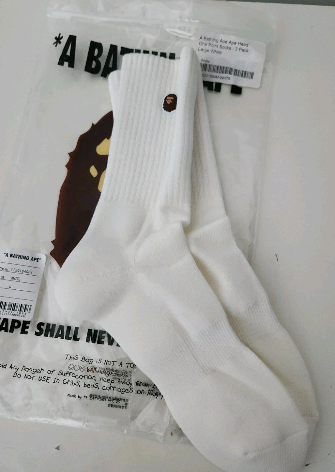 1x A BATHING APE Ape Head one point  socks L large UK 9-11 Japan BAPE White Pair