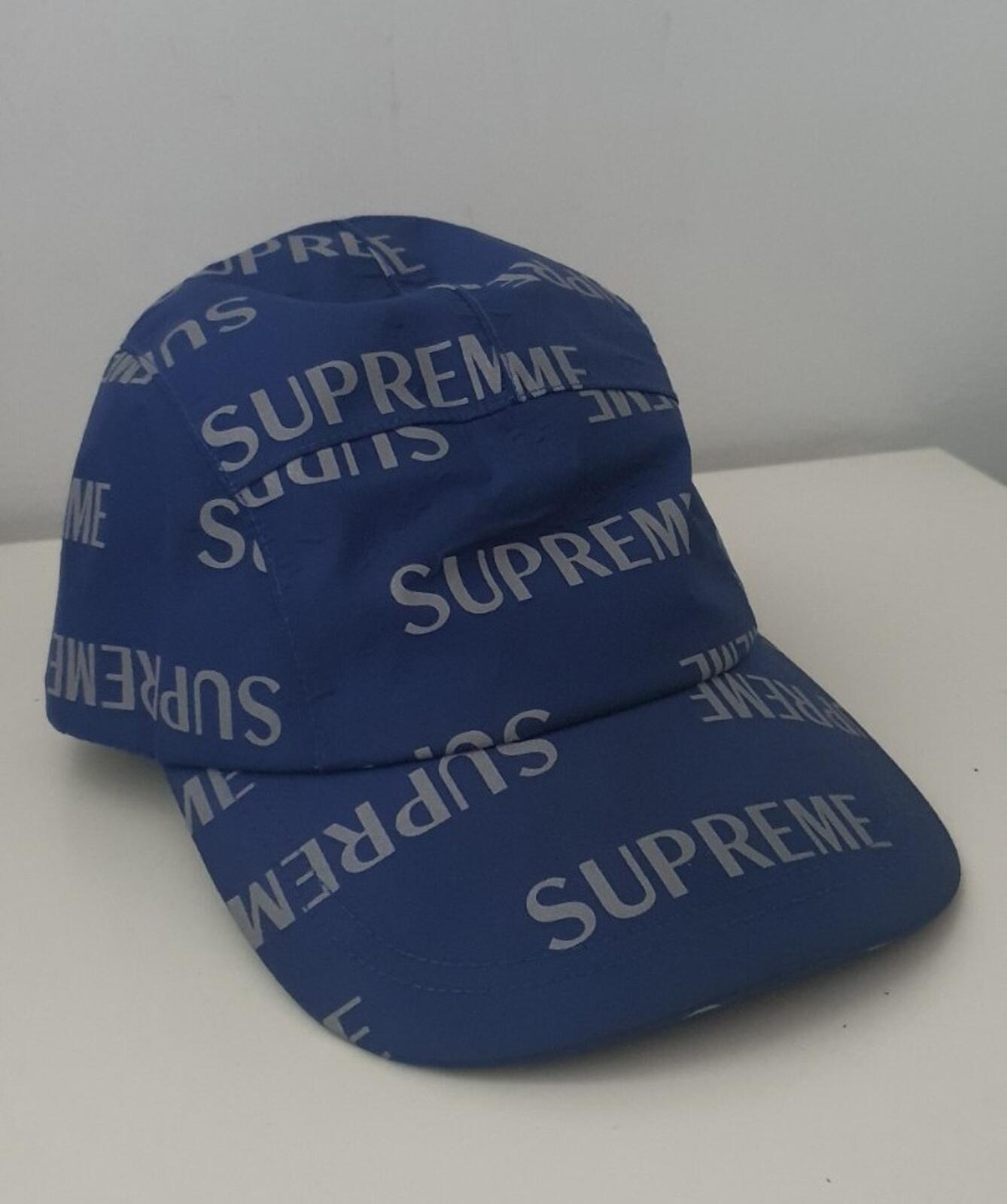 FW16 Supreme 3M Reflective Repeat Camp Cap Blau Hut Box Logo Wasserabweisend