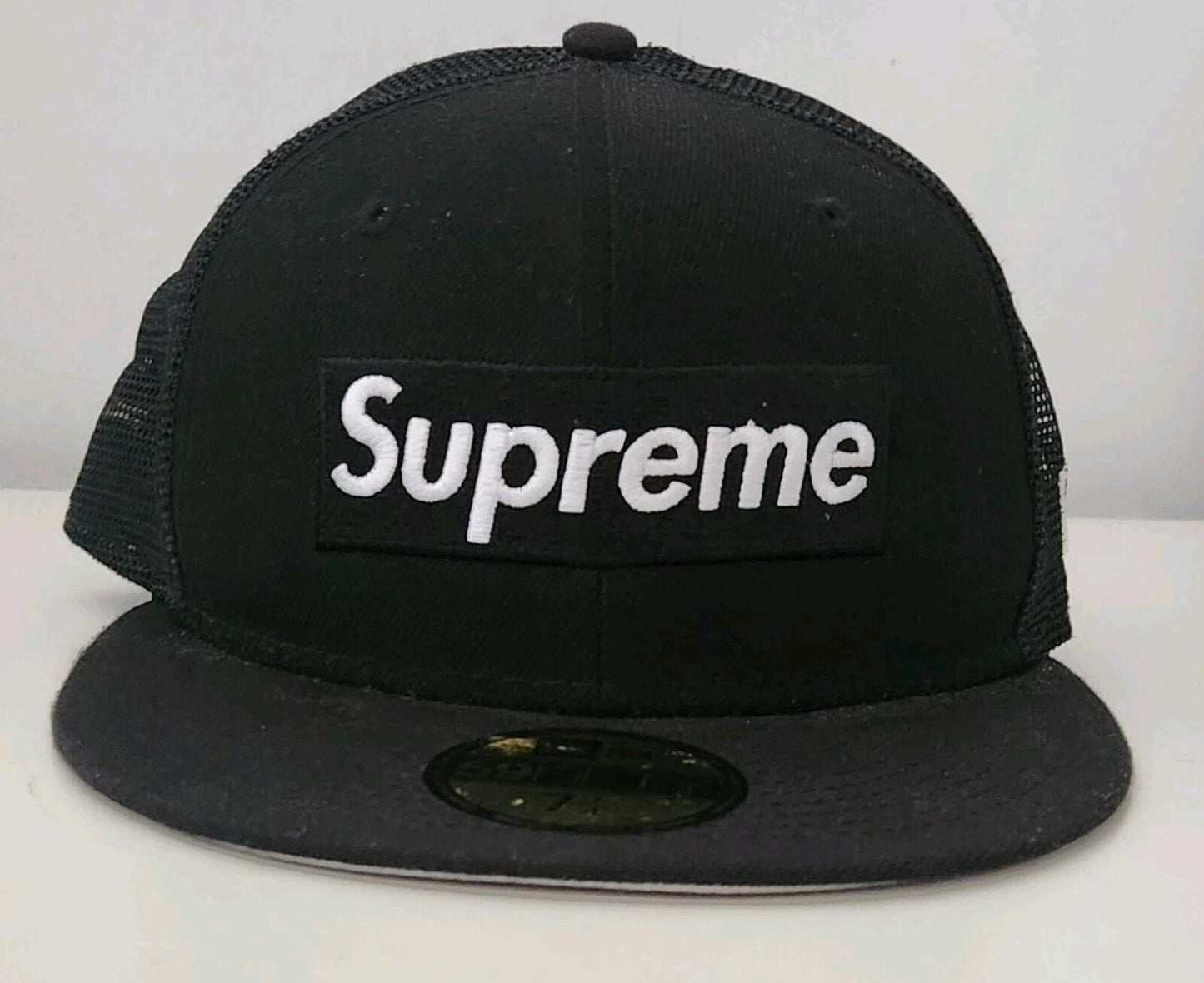 SS23 Supreme Box Logo Mesh Back New Era Hat size 7 1/4 black cap snapback