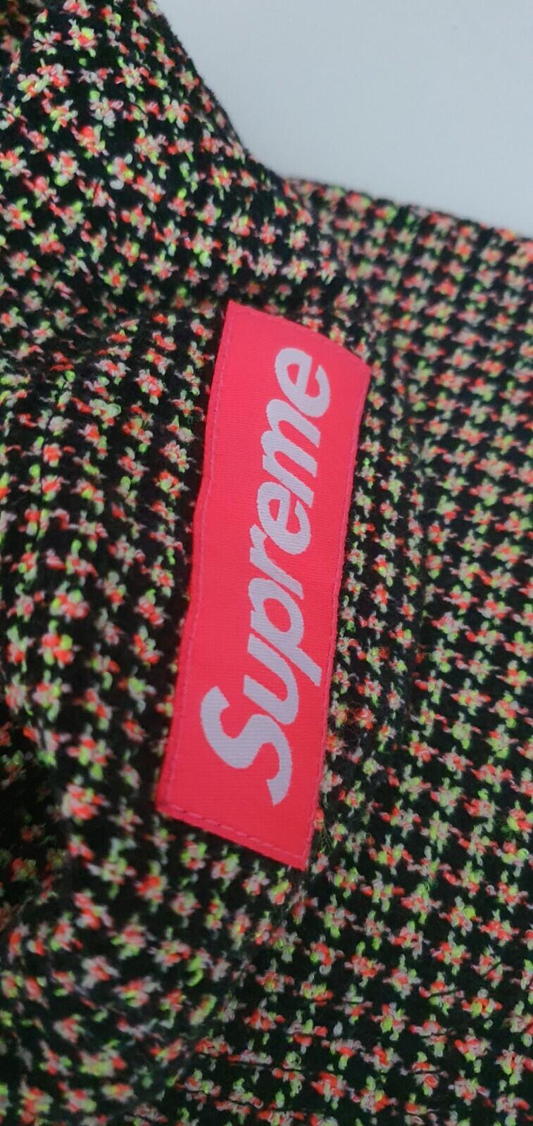 FW17 Supreme BOUCLÉ HOUNDSTOOTH CAMP CAP hat box logo Neon