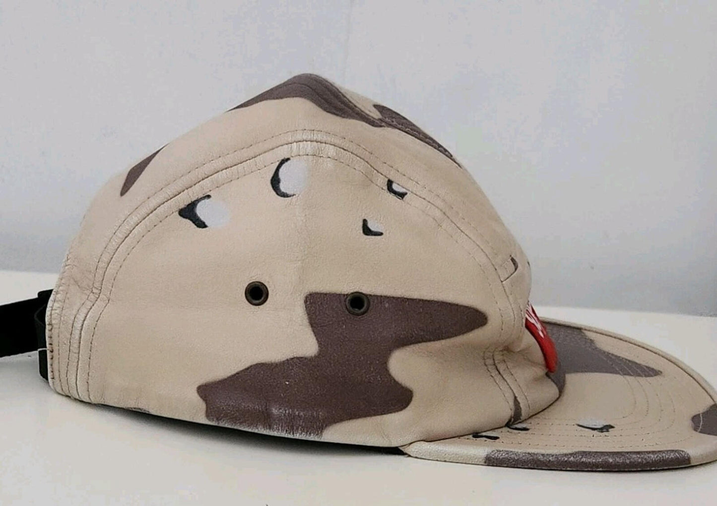 SS17 Supreme Leather Camp Cap Desert Camo Hut Rotes Box Logo Made In U.S.A