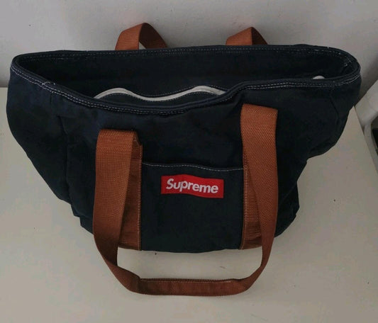 Bolso tote de lona Supreme FW20 con logotipo de caja rojo TEÑIDO DE AZUL MARINO