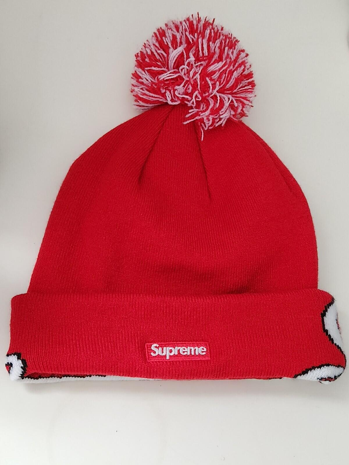 FW19 Supreme x New Era Script Cuff beanie Red Small Box Logo
