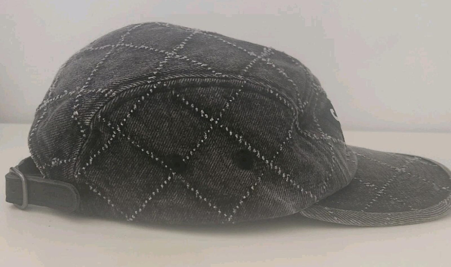 FW23 Supreme Punched Denim camp cap black hat 15 Oz. denim leather strap closure