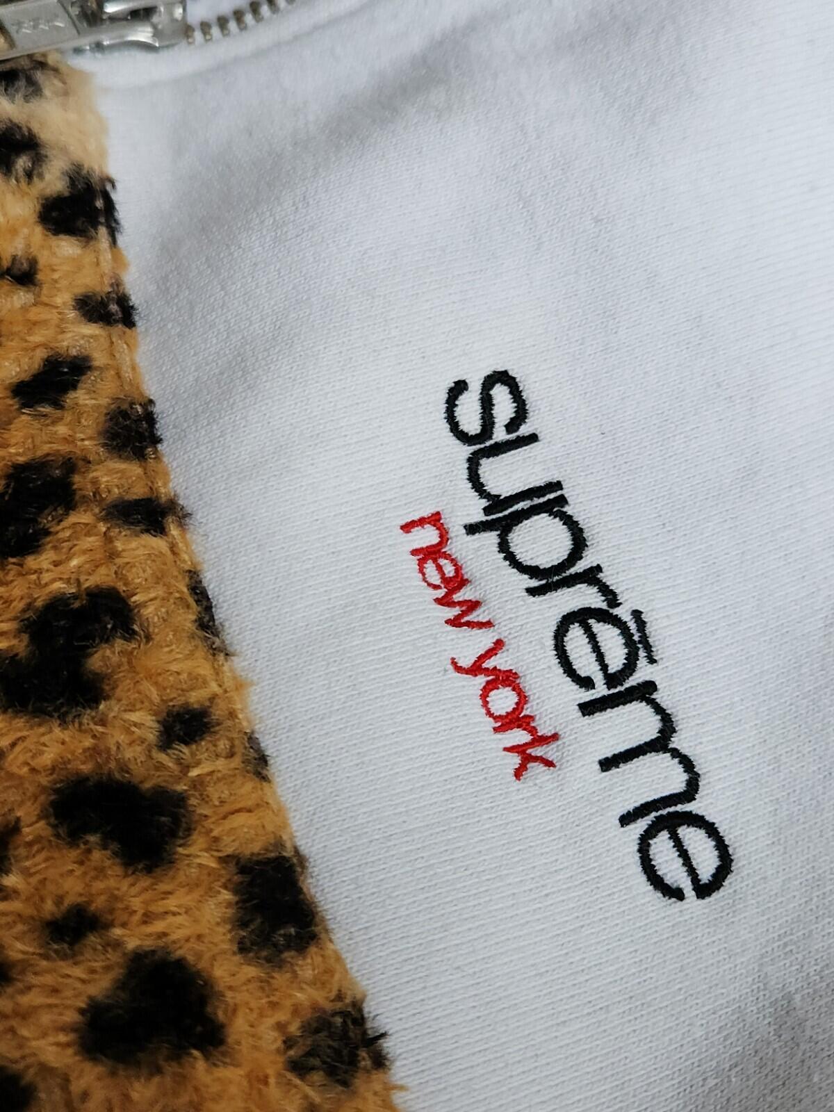 FW18 Supreme Leopard Panel Half Zip Sweatshirt size M medium White jumper