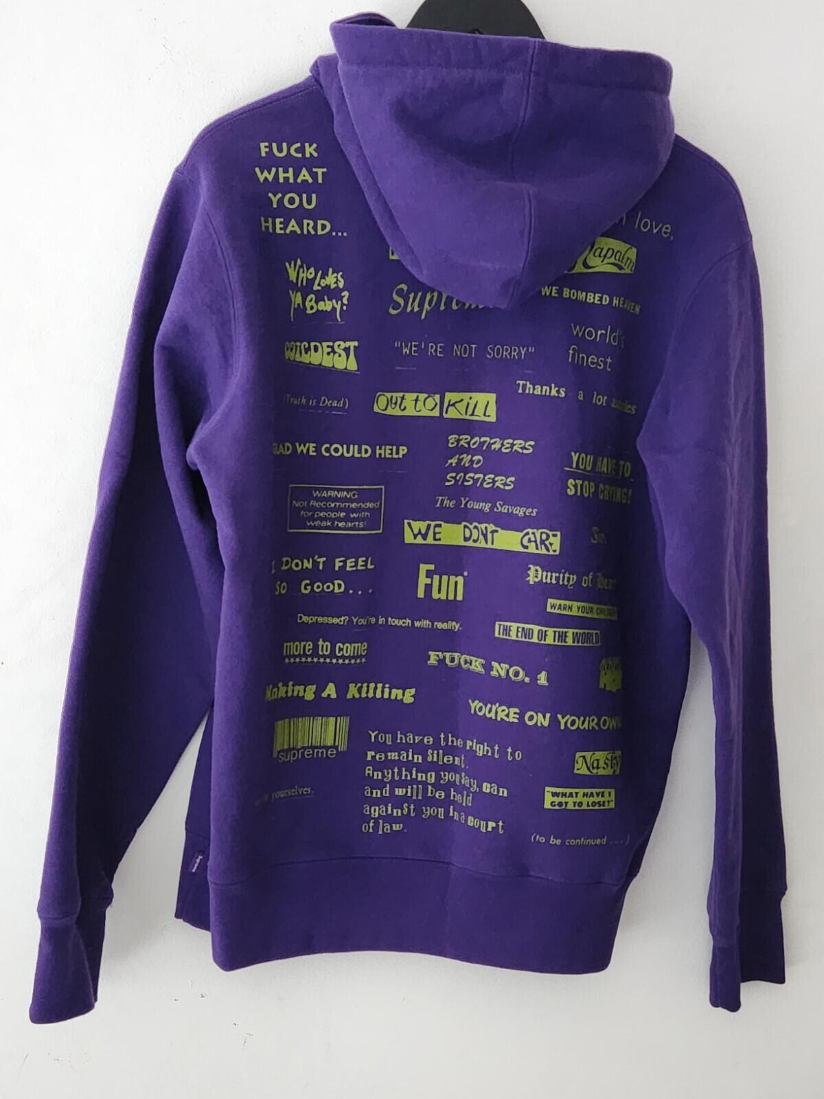 FW19 Supreme Stop Crying Hooded Sweatshirt Purple Size M