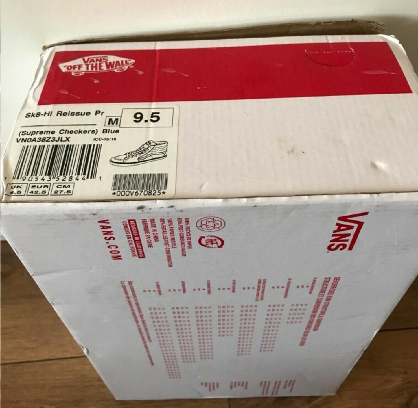 FW16 Supreme Vans Checker Logo Sk8-Hi Reissue EU 42.5 US 9.5 UK 8.5 Trainers