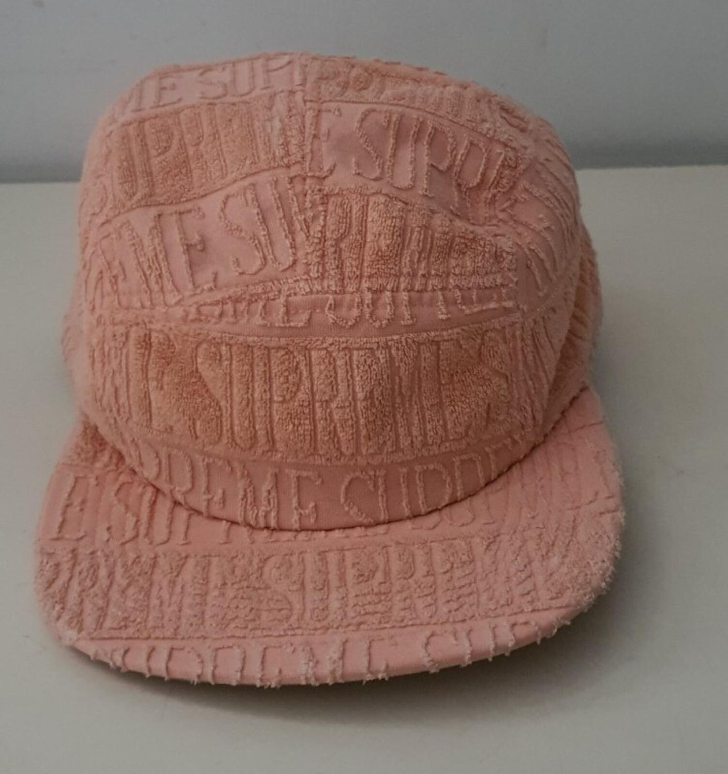 SS17 Supreme Text Stripe Terry Camp Cap Hat peach