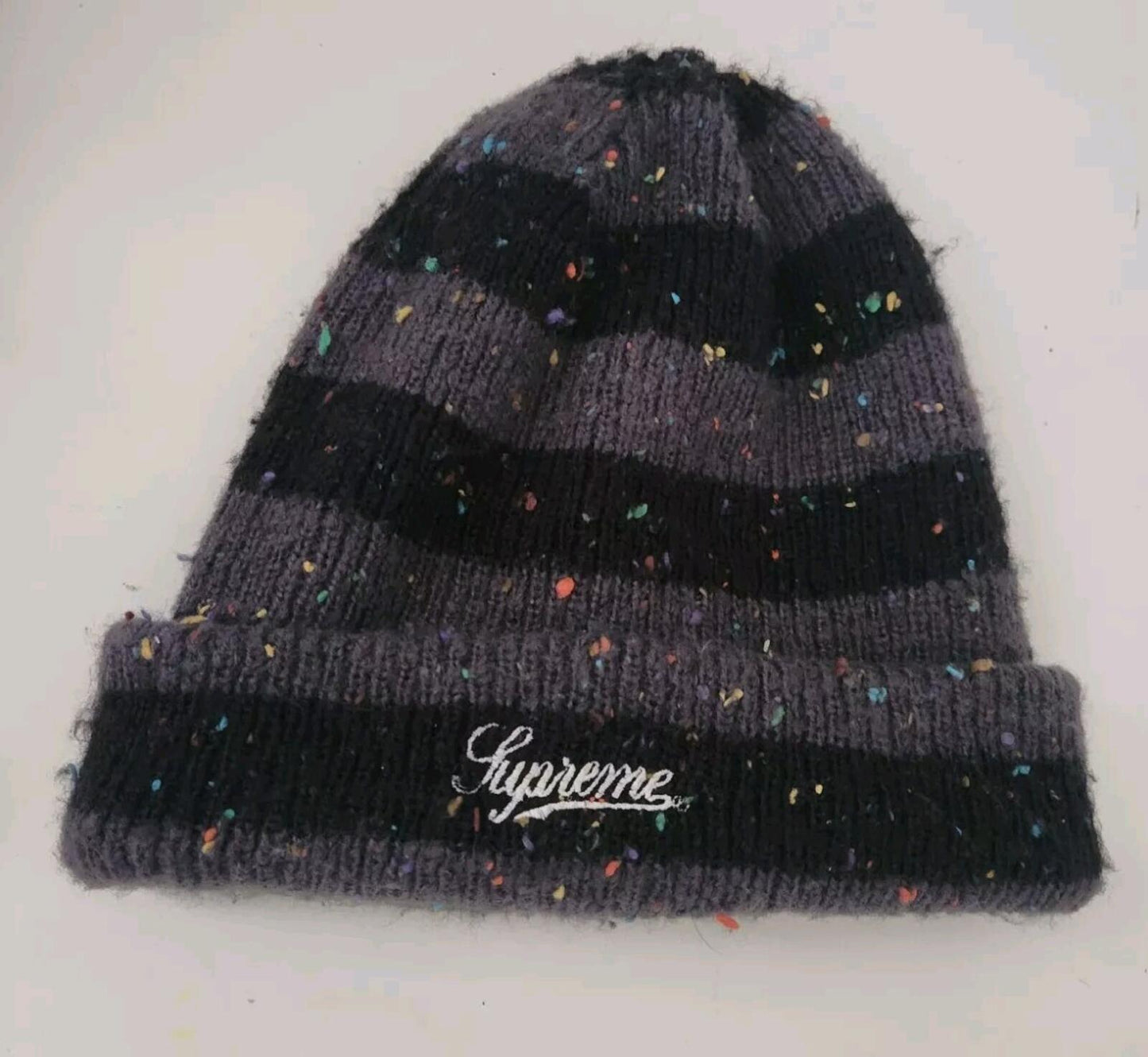 FW19 Supreme Stripe Speckle beanie Black Grey Hat