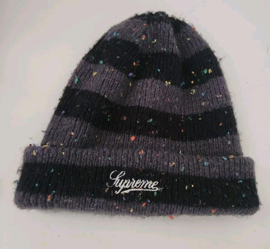 FW19 Supreme Stripe Speckle beanie Black Grey Hat