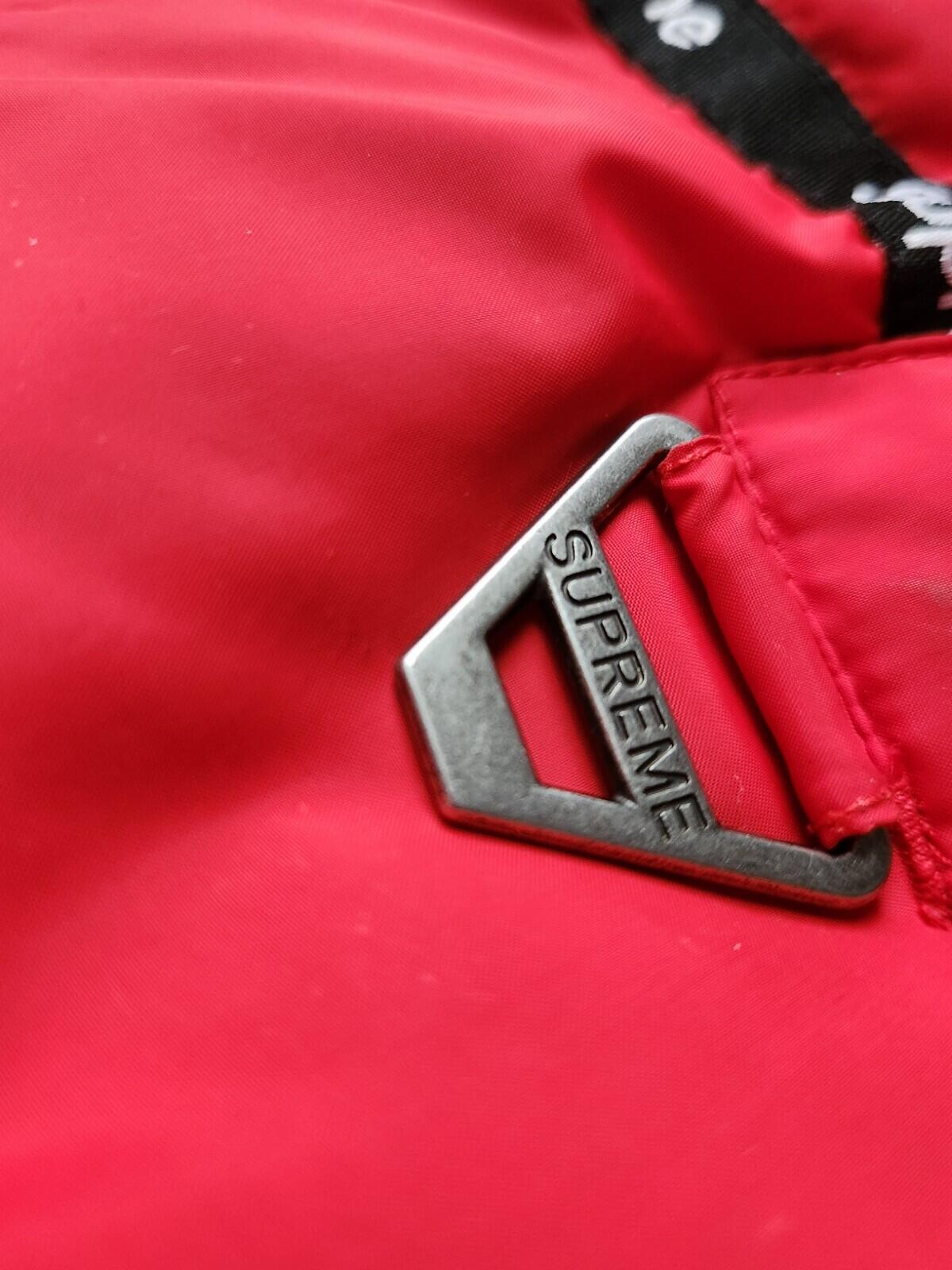 FW16 Supreme Logo Tape Puffy Jacket Size S Small Red Puffer