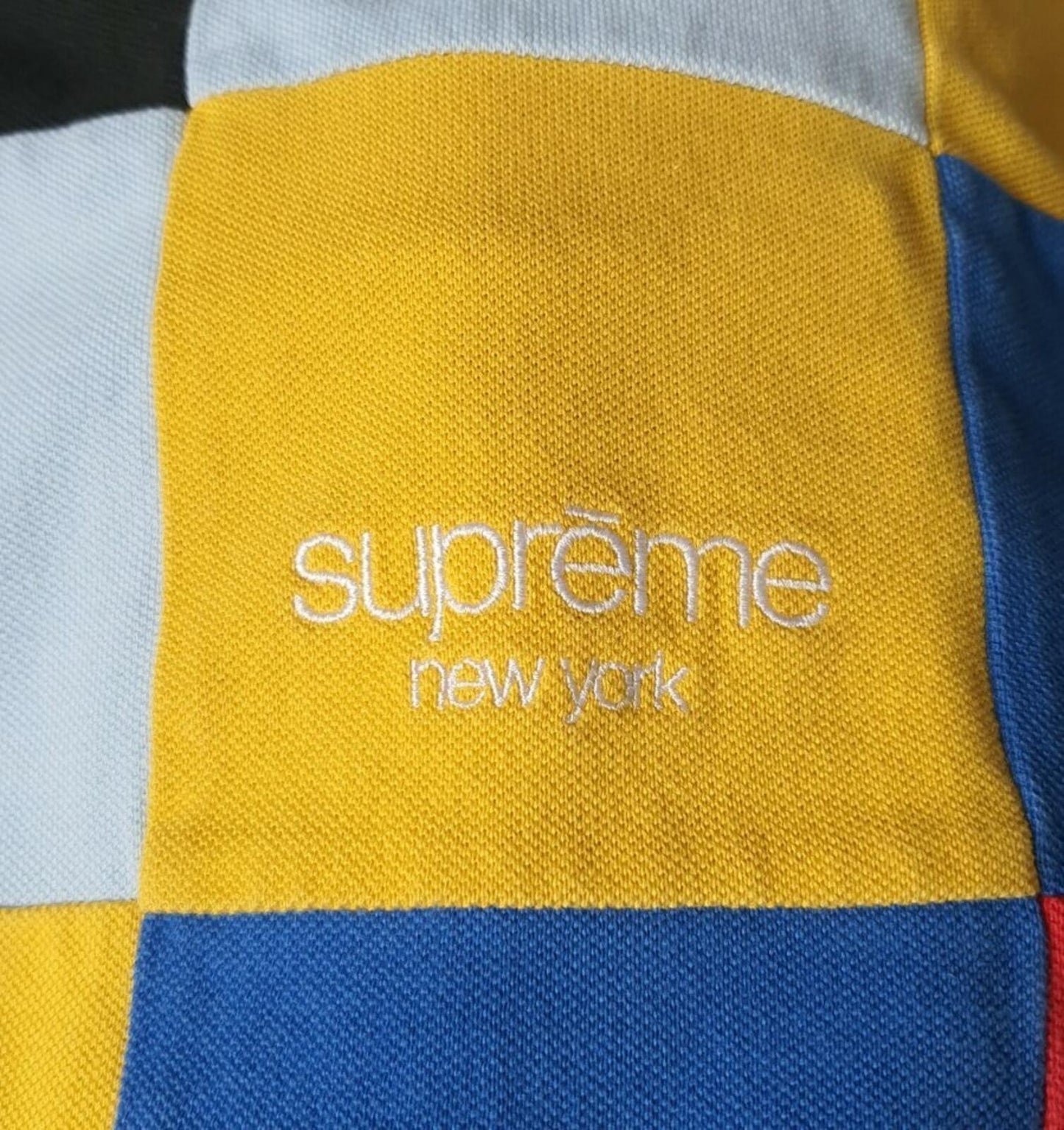 FW18 Supreme Patchwork Pique Tee Red/Yellow/Blue Size M