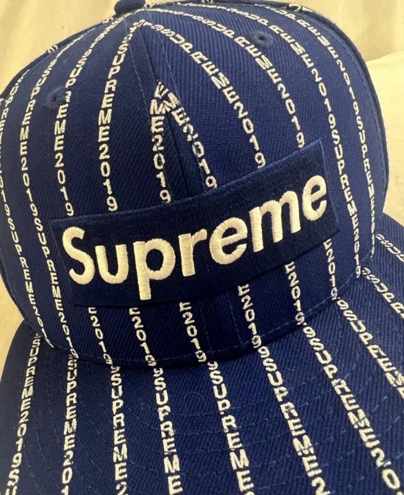 SS19 Supreme Text Stripe New Era Blue Hat Box Logo Wollbaseballmütze