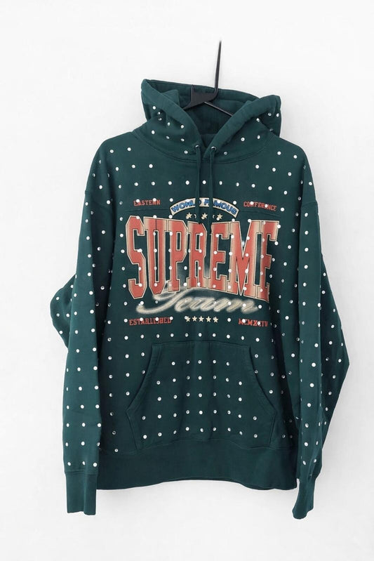 Sudadera con capucha de pedrería Supreme FW21, color verde oscuro, talla M