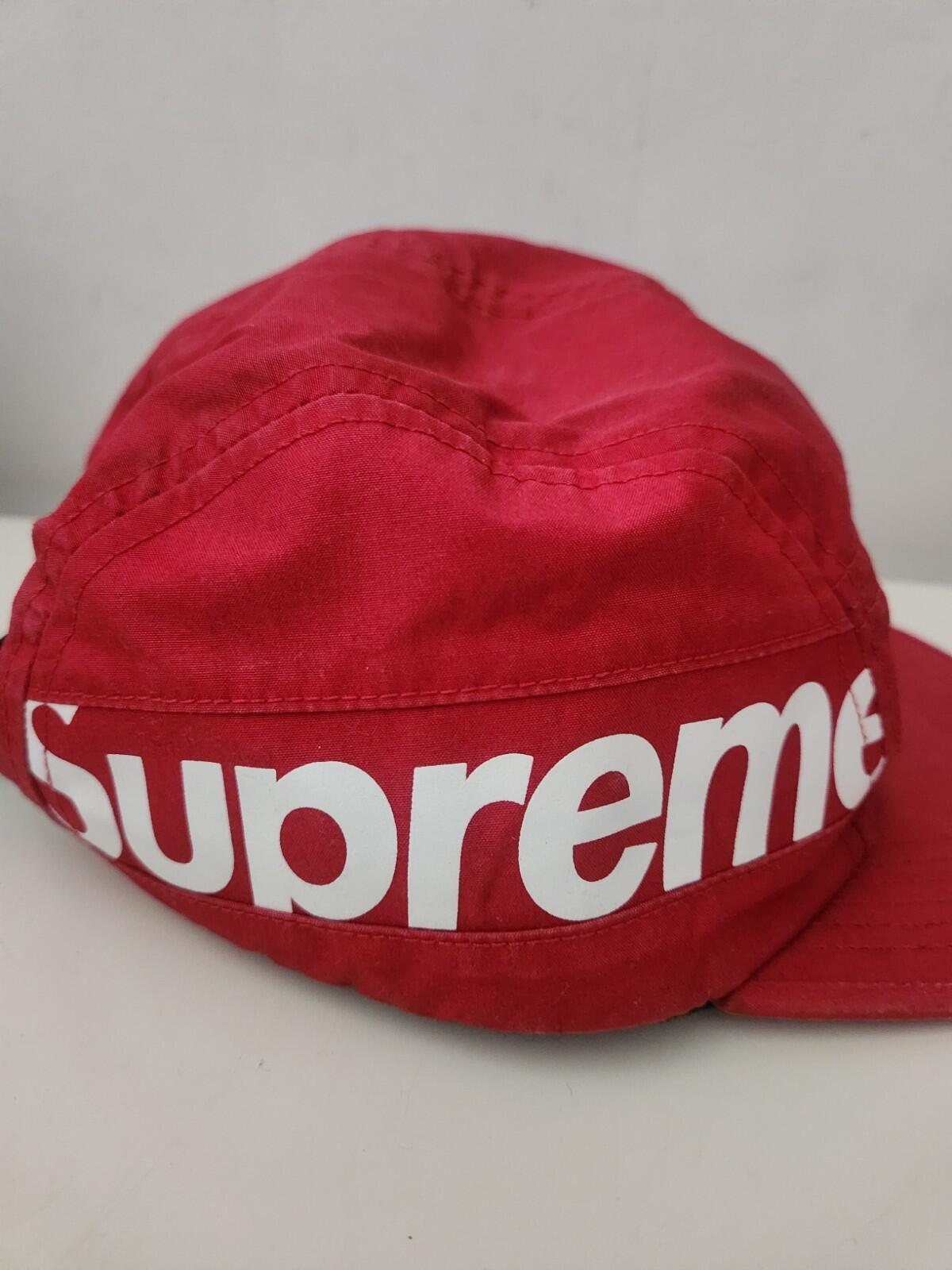 FW18 Supreme Side Panel Camp Cap red big logo hat made in USA