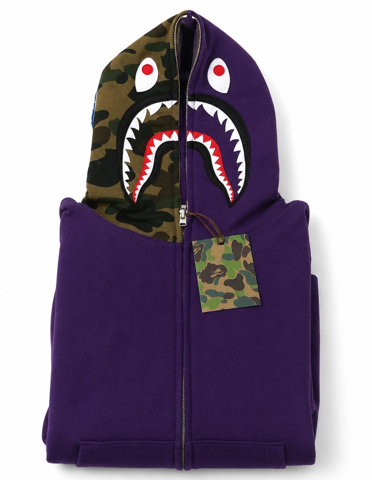 A BATHING APE Shark Full Zip Hooded Sweatshirt Purple Size S BAPE