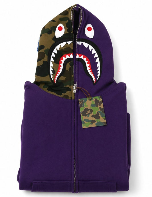 A BATHING APE Shark Full Zip Kapuzenpullover Lila Größe S BAPE