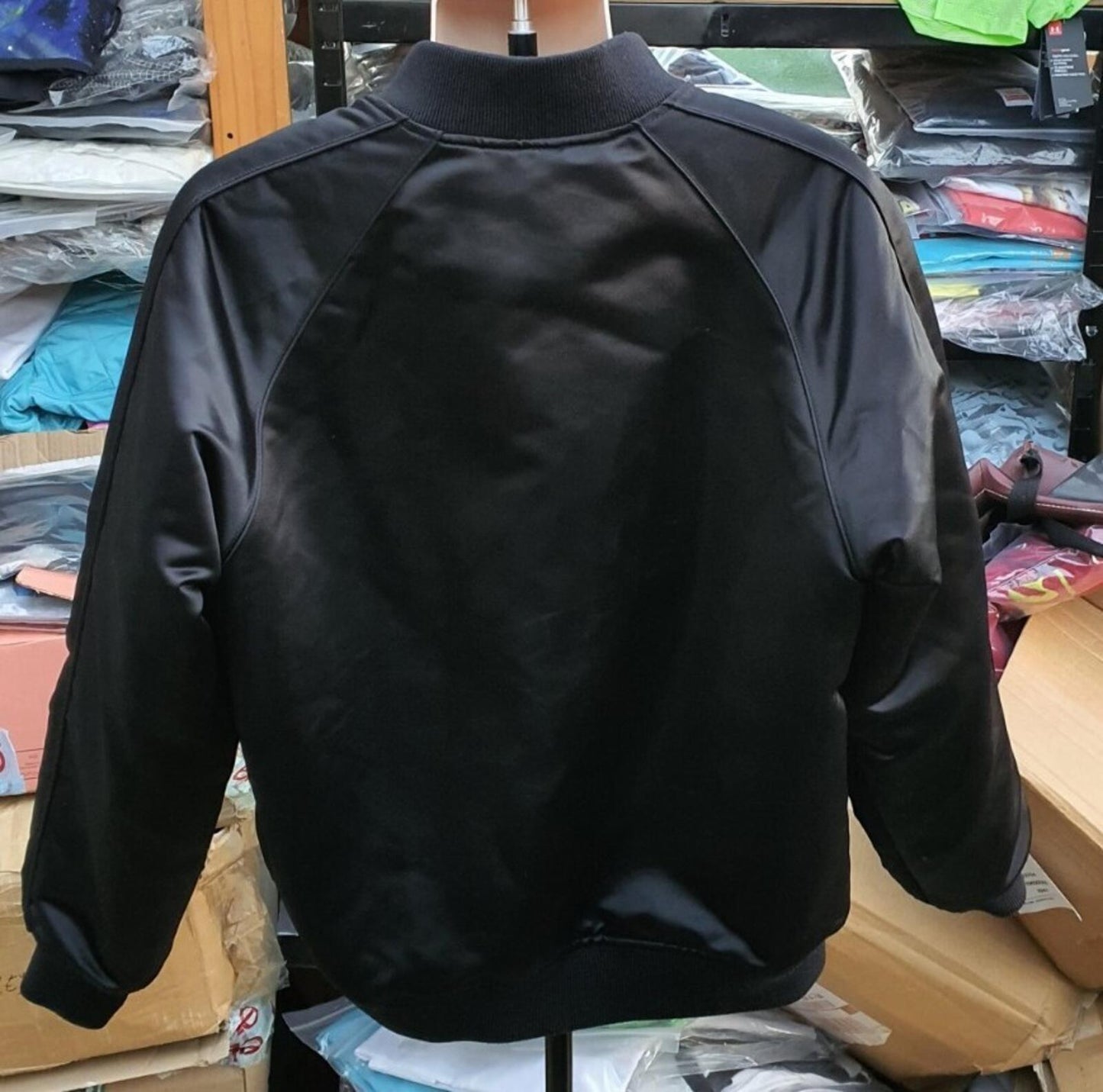 FW21 Supreme Mitchell & Ness logo varsity jacket black medium satin sequin logo