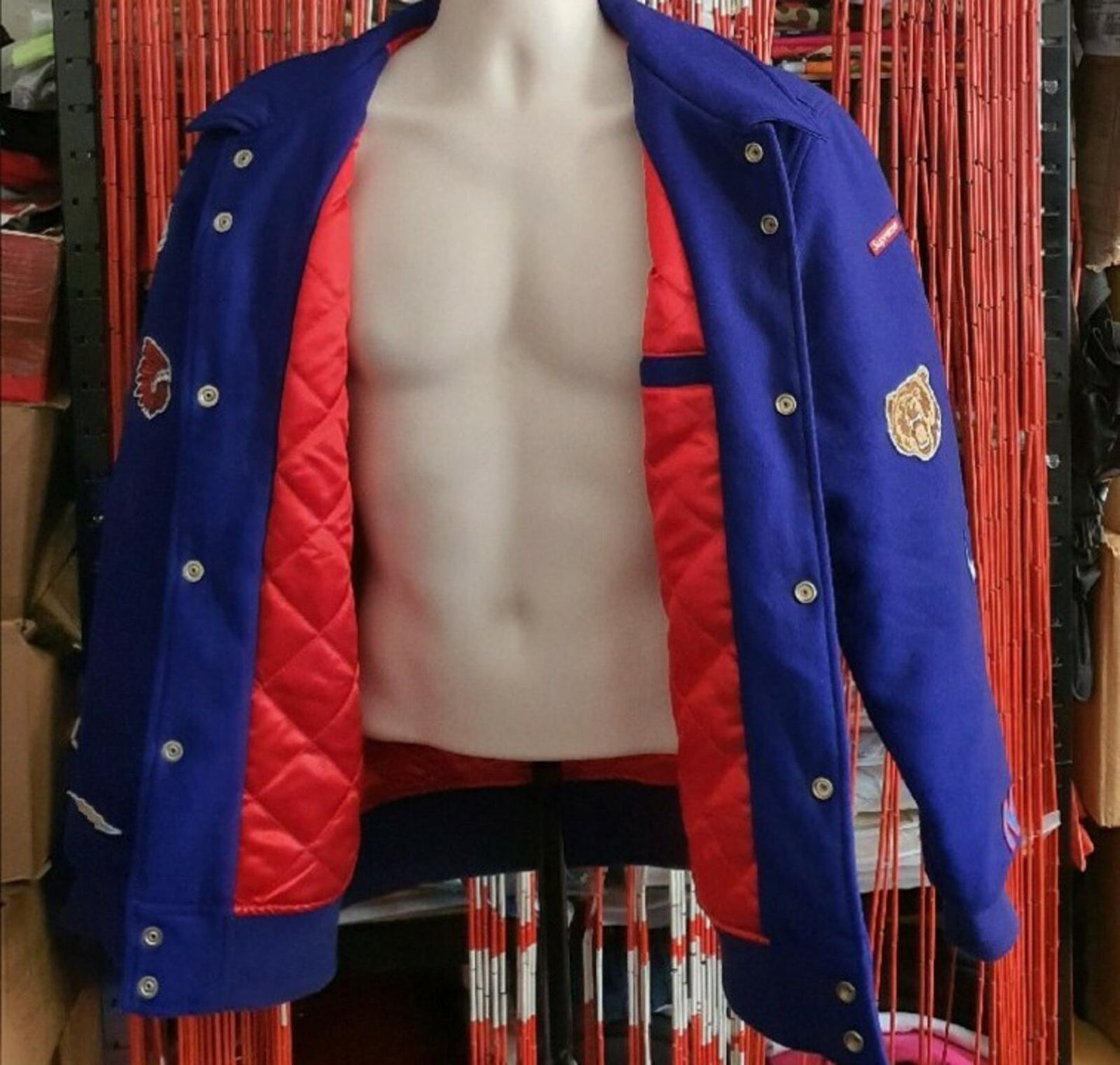 FW14 Supreme Franchise Wool Varsity Jacket Blue Size M