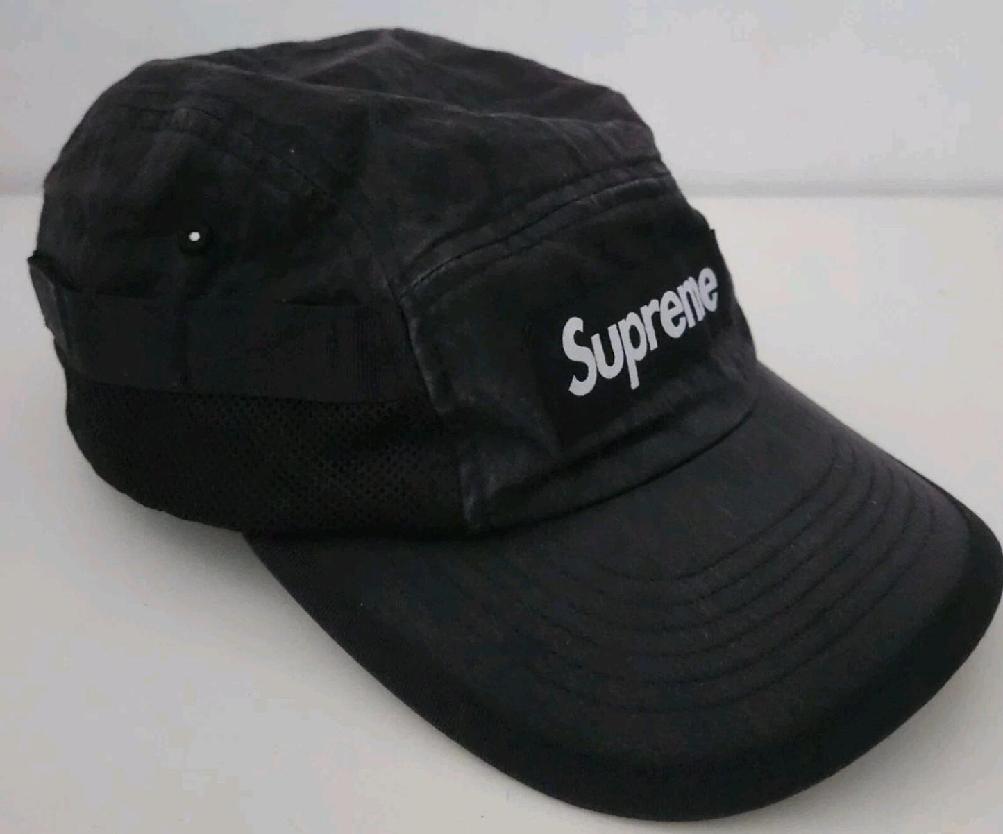 FW24 Supreme Mesh Pocket Camp Cap black nylon hat