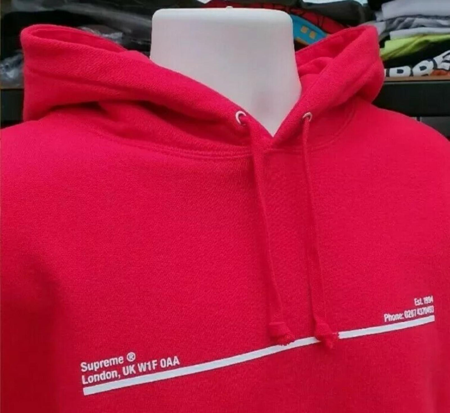 FW20 Supreme Shop New York City red hooded sweatshirt size L large hoodie