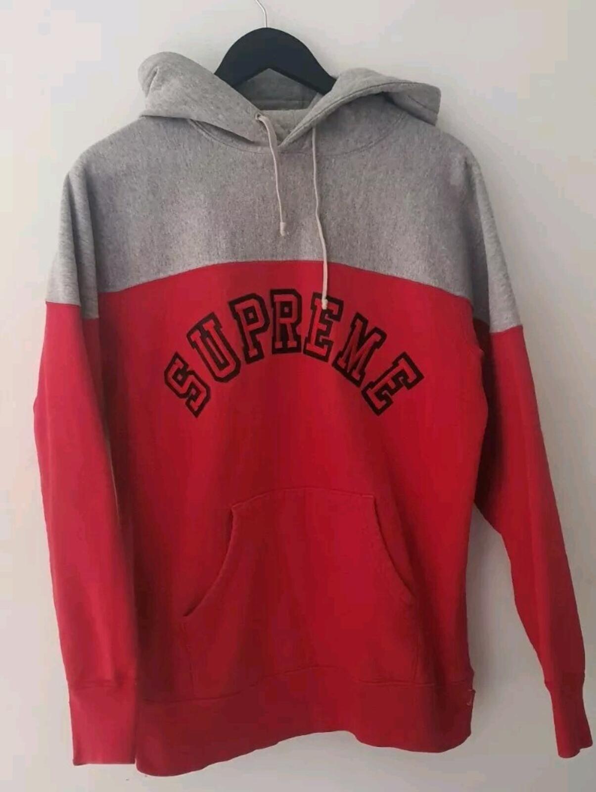 FW13 Supreme 2-Tone Arc Logo Pullover medium hoodie Red Hooded Sweatshirt Hoodie