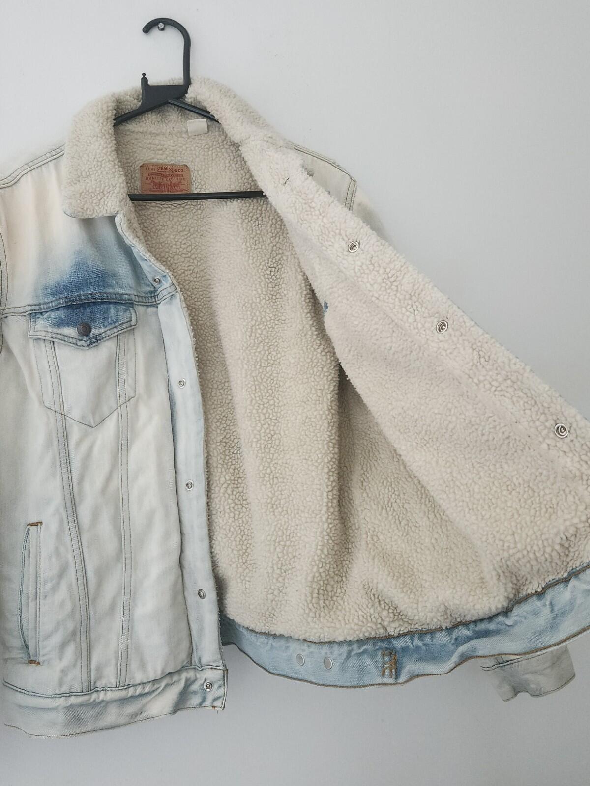 FW16 Supreme Levis Bleached Sherpa Trucker Denim Jacket Size L