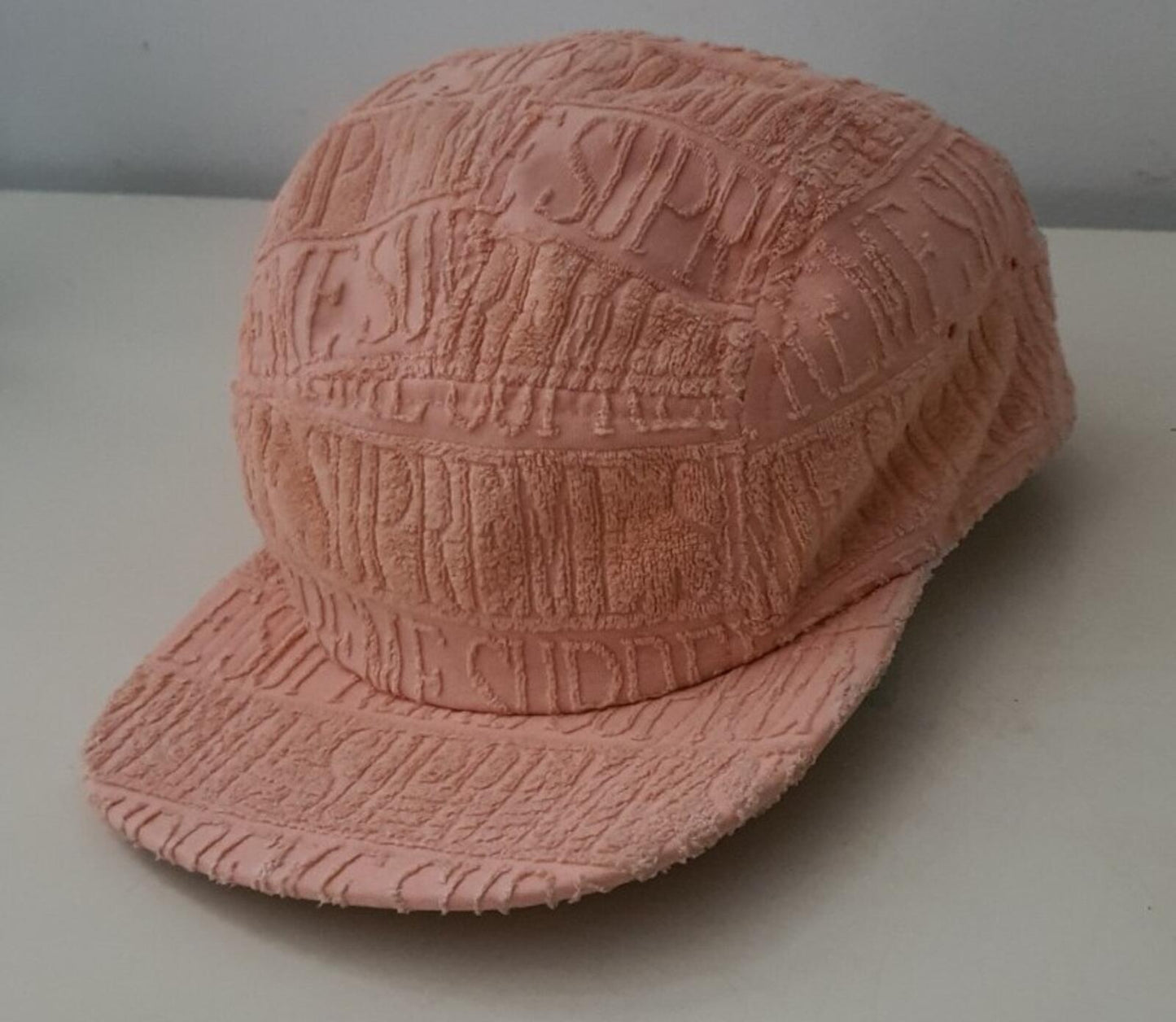 SS17 Supreme Text Stripe Terry Camp Cap Hat peach