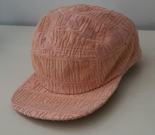 SS17 Supreme Text Stripe Terry Camp Cap Mütze Pfirsich