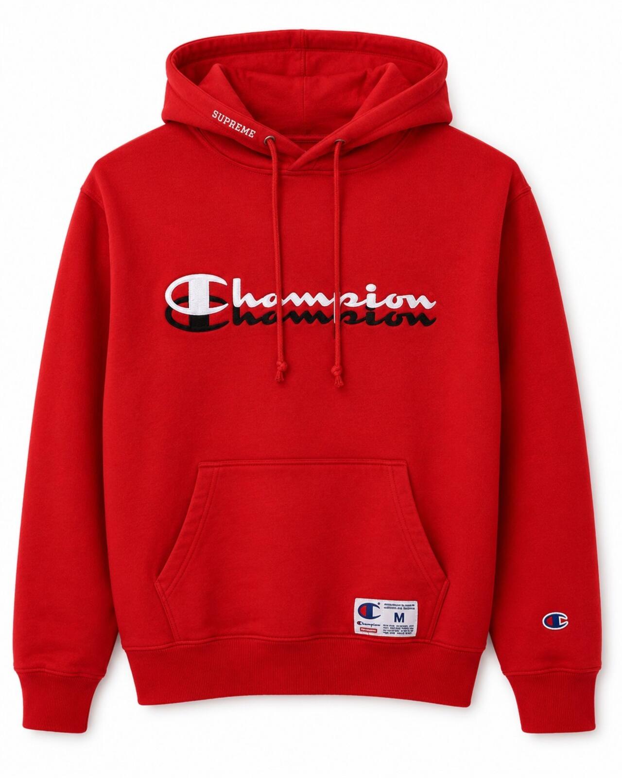 FW15 Supreme x Champion Hooded Sweatshirt Red Size M