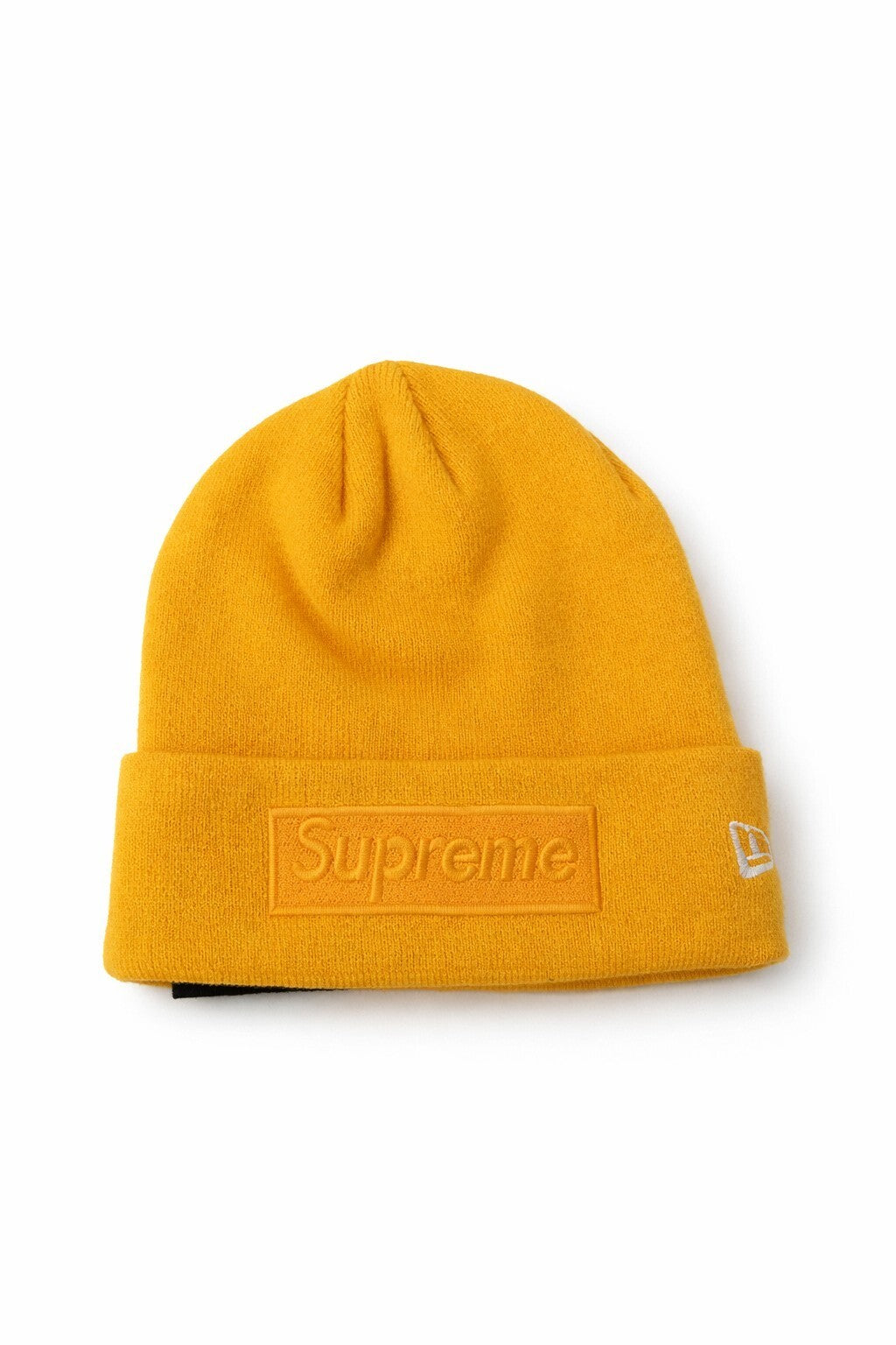 FW14 Supreme New Era Tonal Box Logo Beanie Mustard