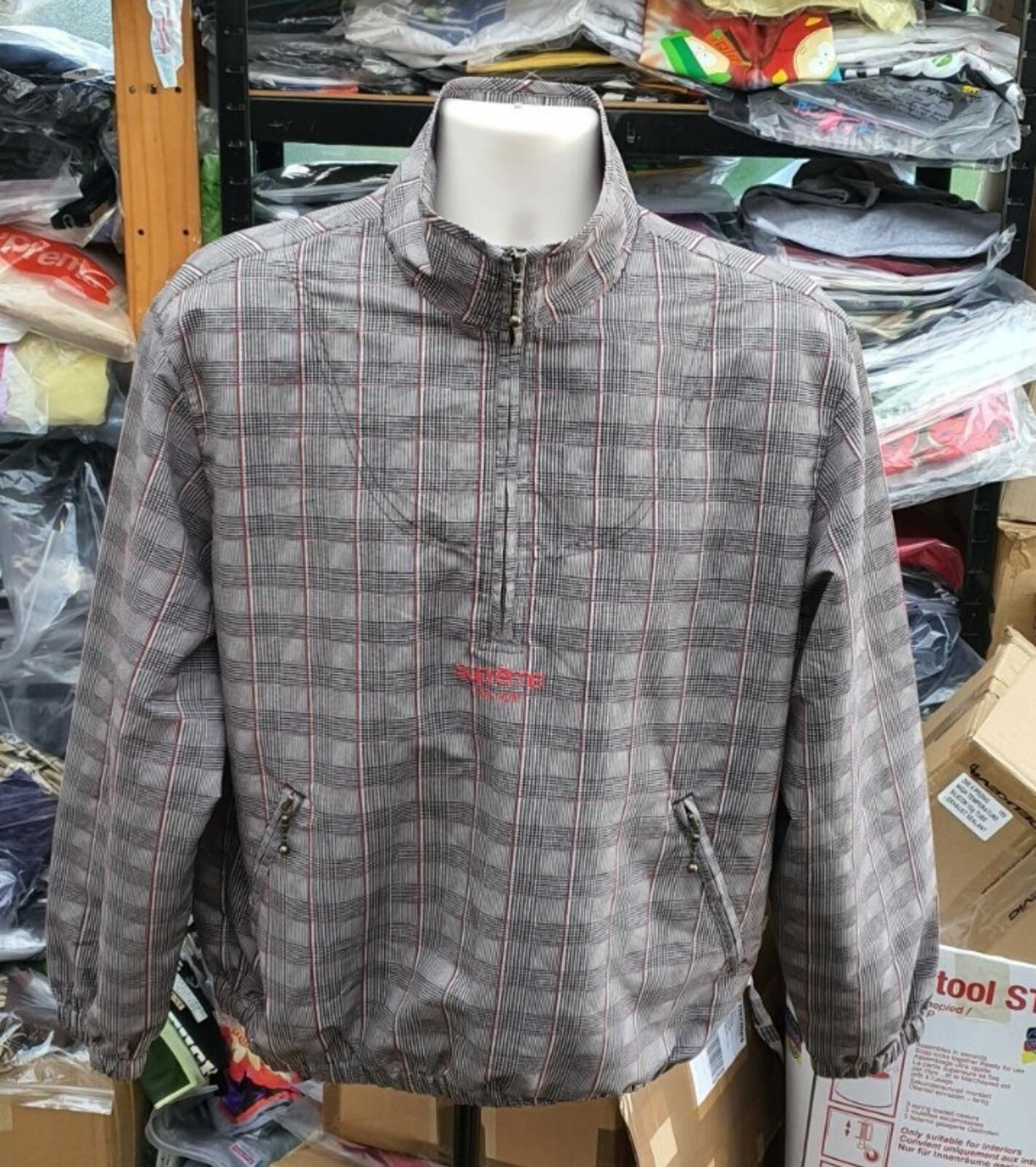 SS20 Supreme Track Half Zip Pullover Jacket Tan Plaid size M