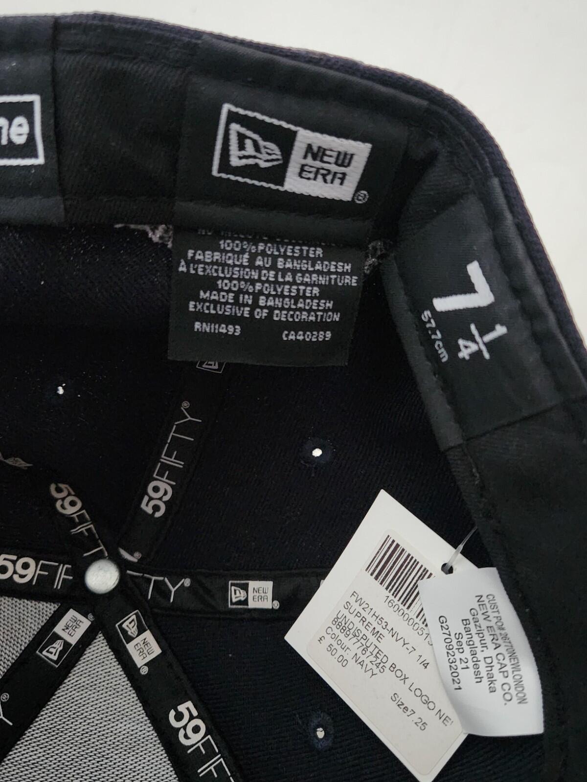 FW21 Supreme Undisputed Box Logo New Era Größe 7 1/4 Marineblau Cap Mütze Snapback Neu