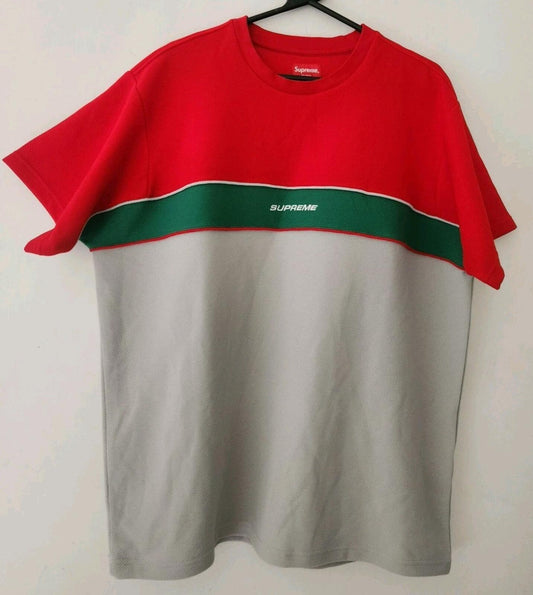 SS19 Supreme Piping Practice S/S Top talla XL Gris Rojo Camiseta de manga corta