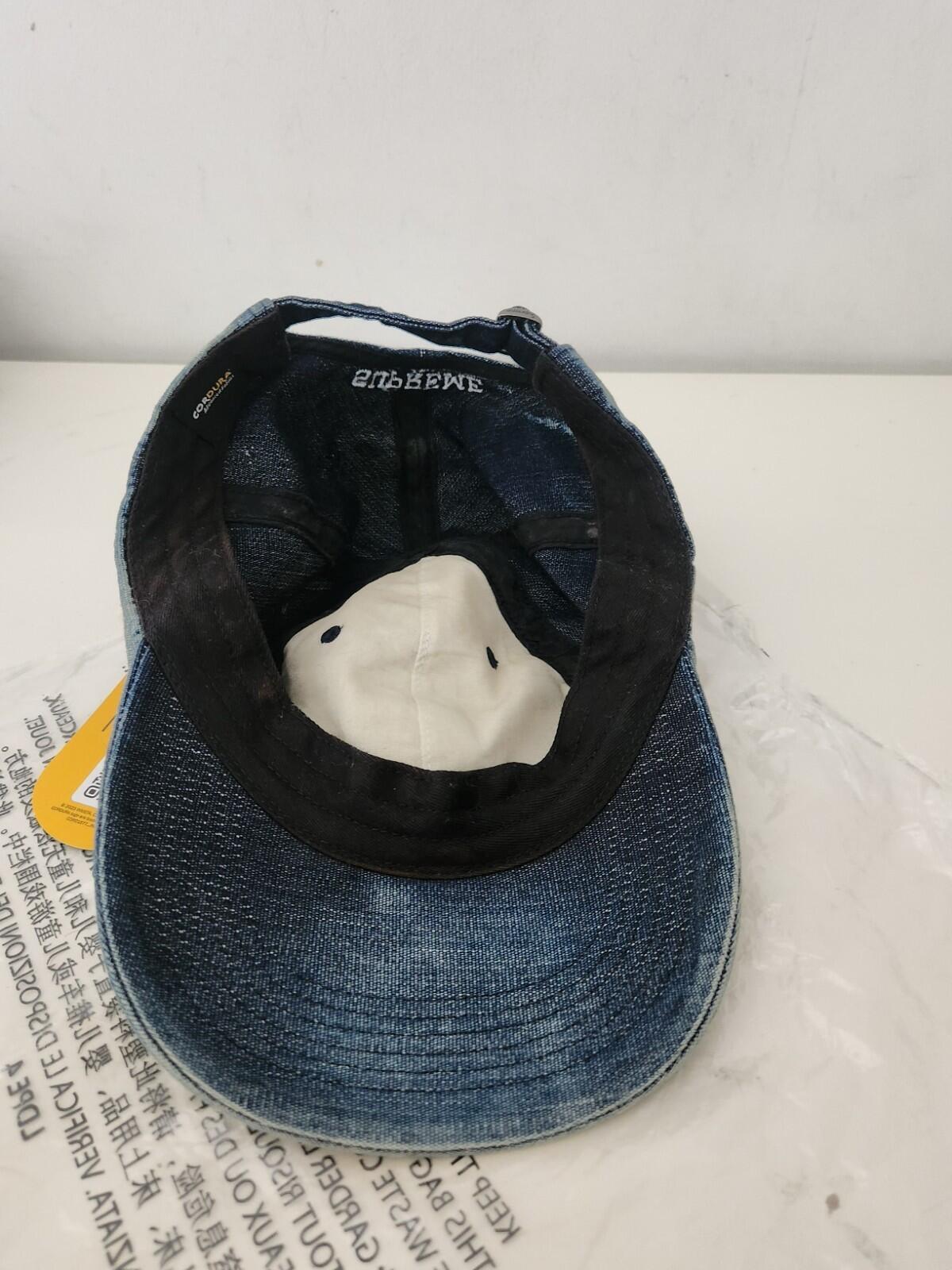 SS24 Supreme Cordura Denim S Logo 6-Panel Cap Bleached Indigo