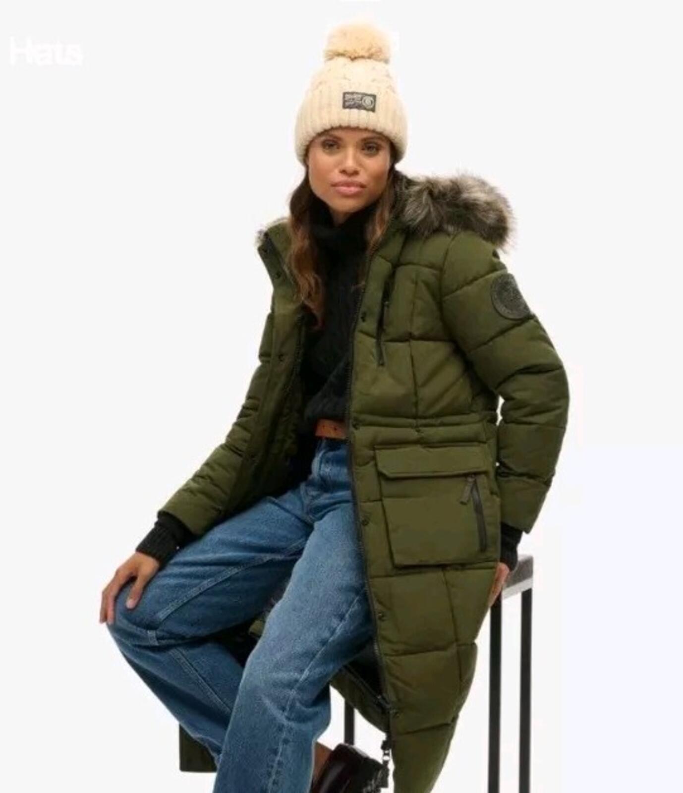 SUPERDRY Chunky Cable Beanie Hat Island Ecru Women's Winter Beige Hat Wool
