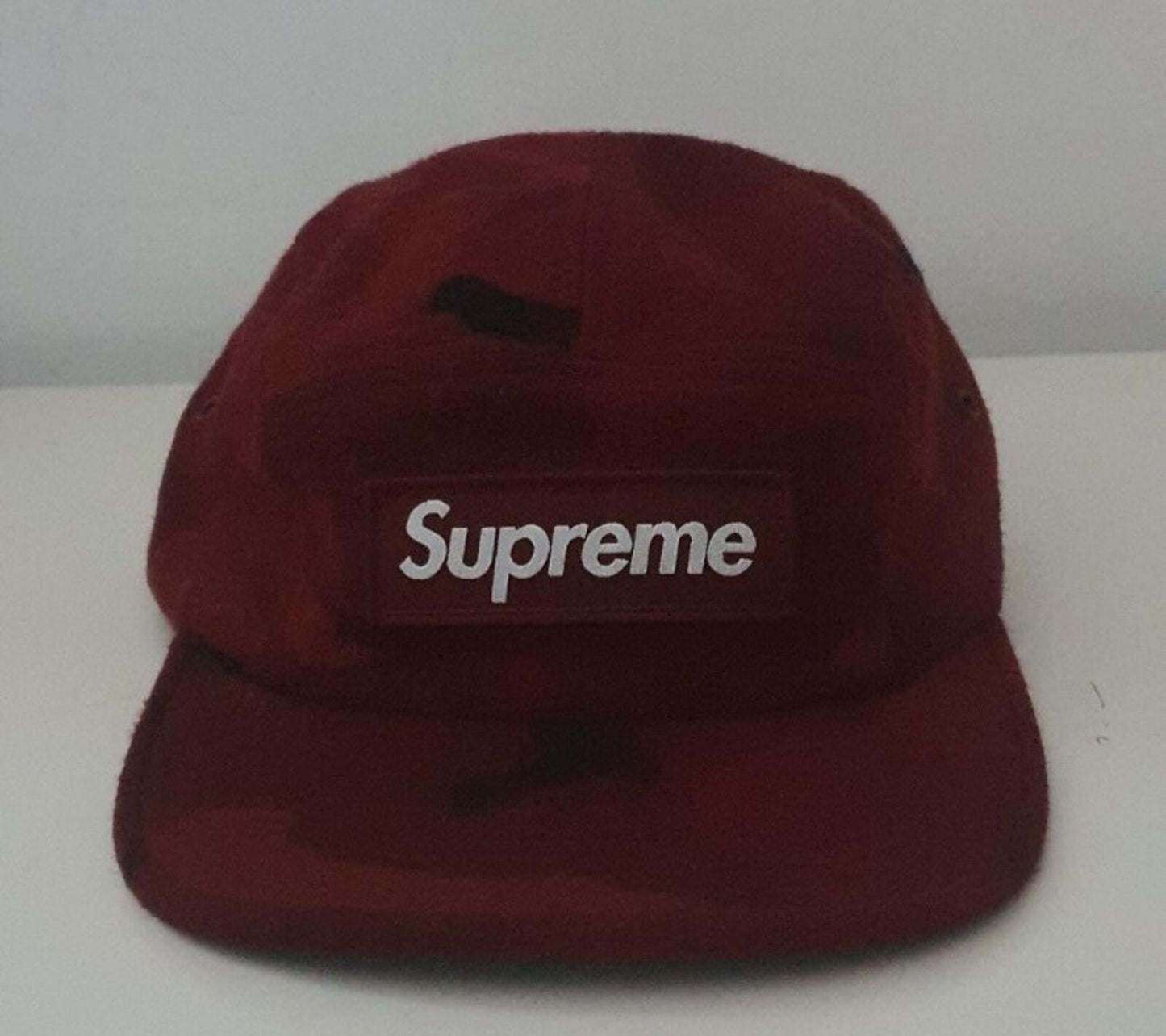 FW17 Supreme Camo Wool camp cap Burgundy Hat Red Box Logo