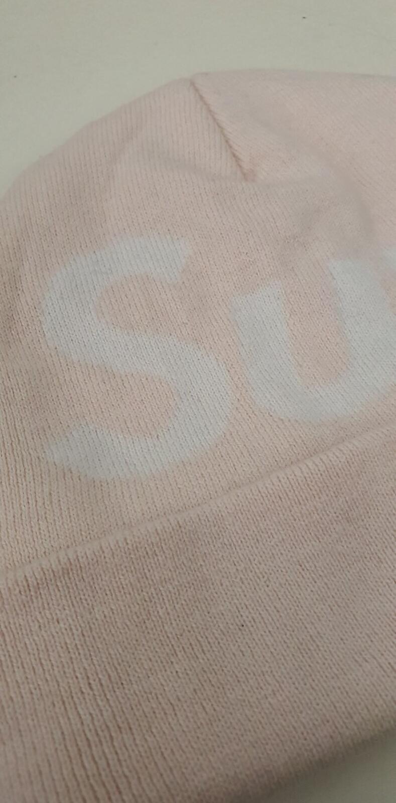 FW15 Supreme Big Logo Light Pink Beanie salmon cotton cashmere light pink