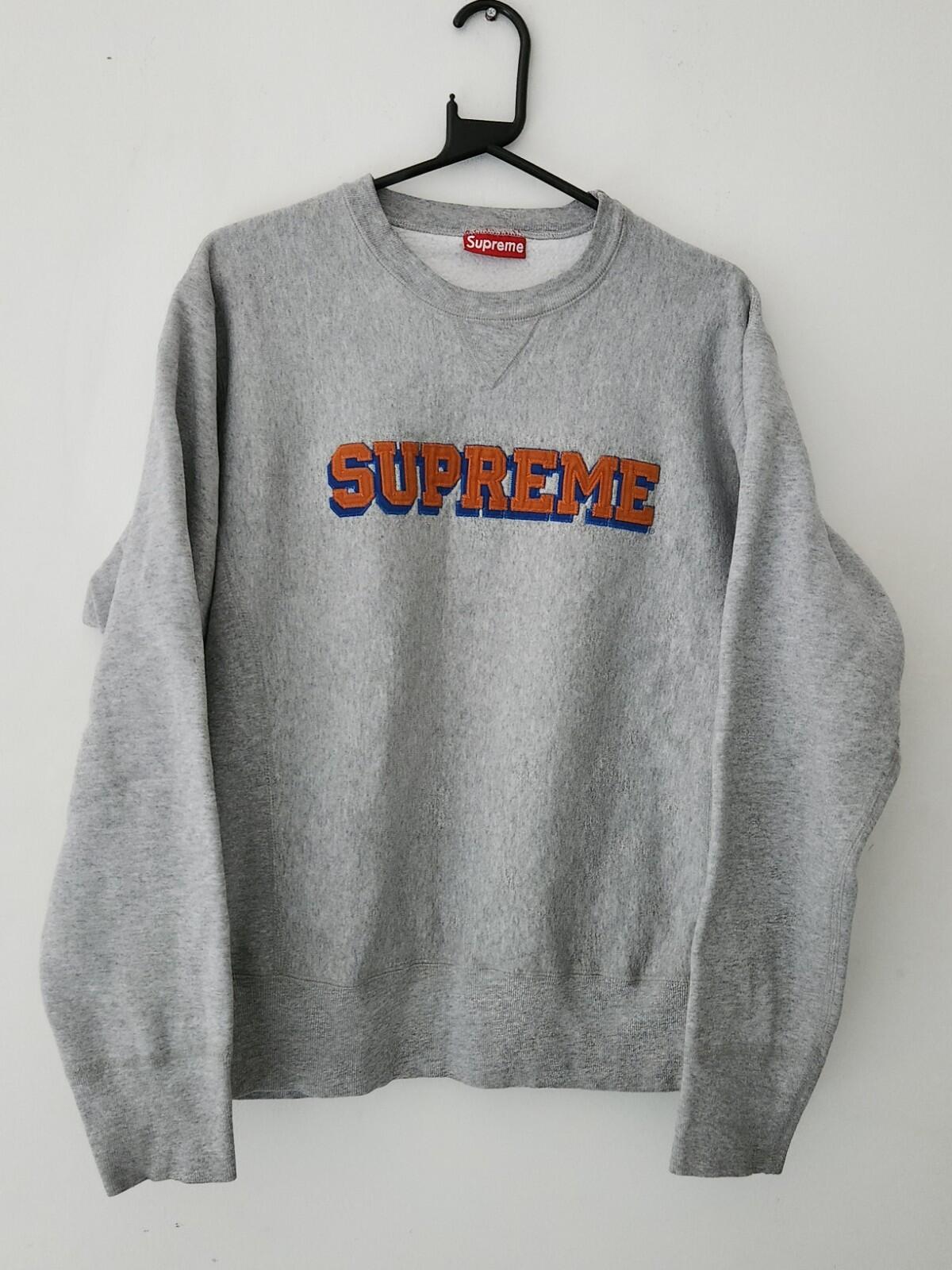 1996 Supreme Crewneck Medium Grey Sweatshirt Orange Blue Logo Vintage Grail