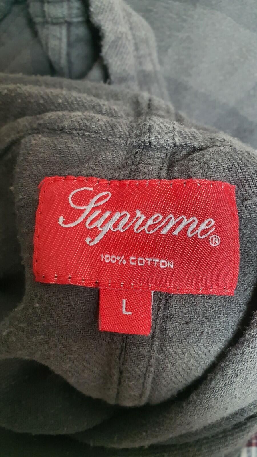 FW17 Supreme Hooded Buffalo Flannel Plaid Shirt Grey Size L