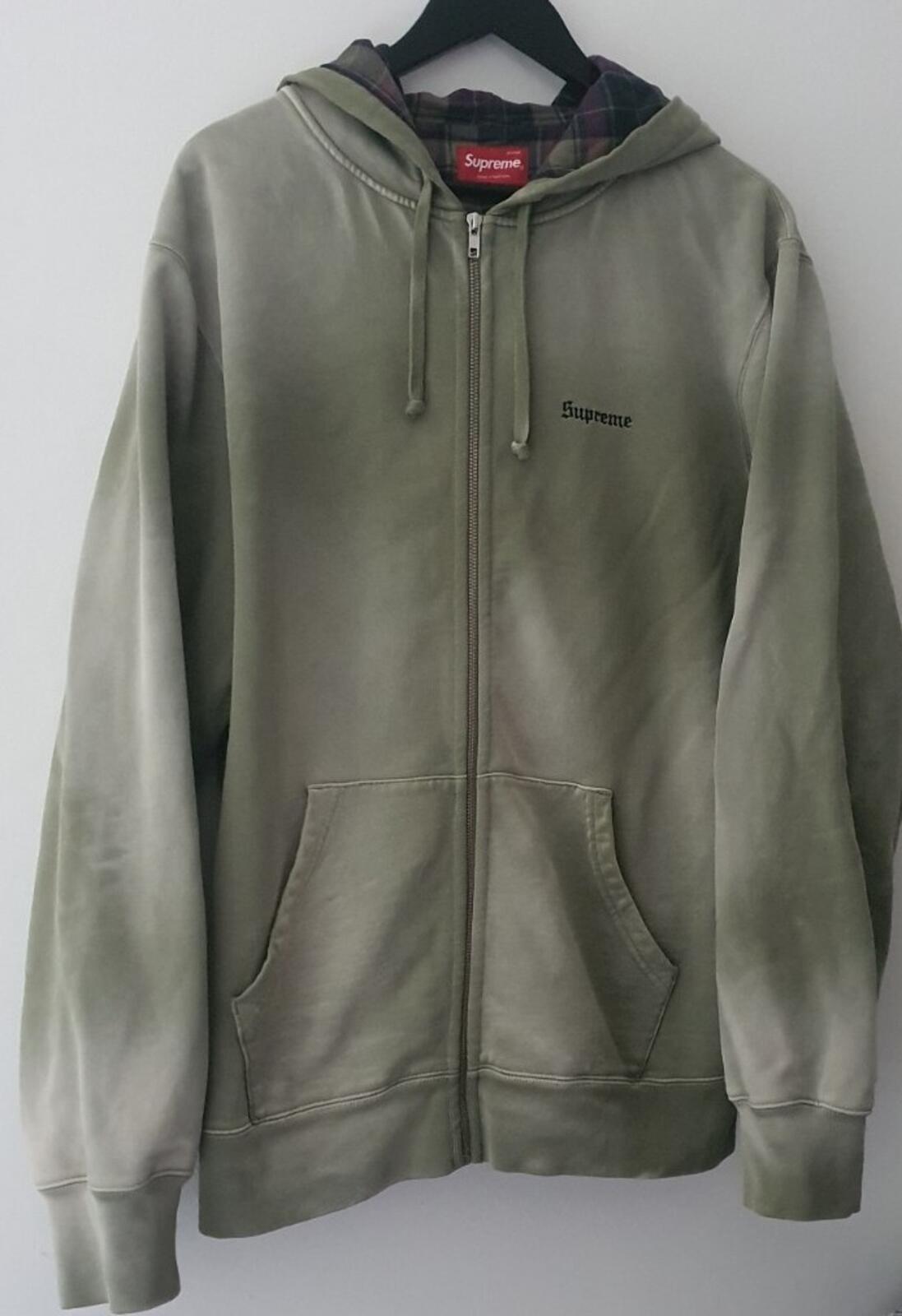 FW18 Supreme Bleached Zip Up Sweatshirt Size XL Light Olive Hoodie Hoody